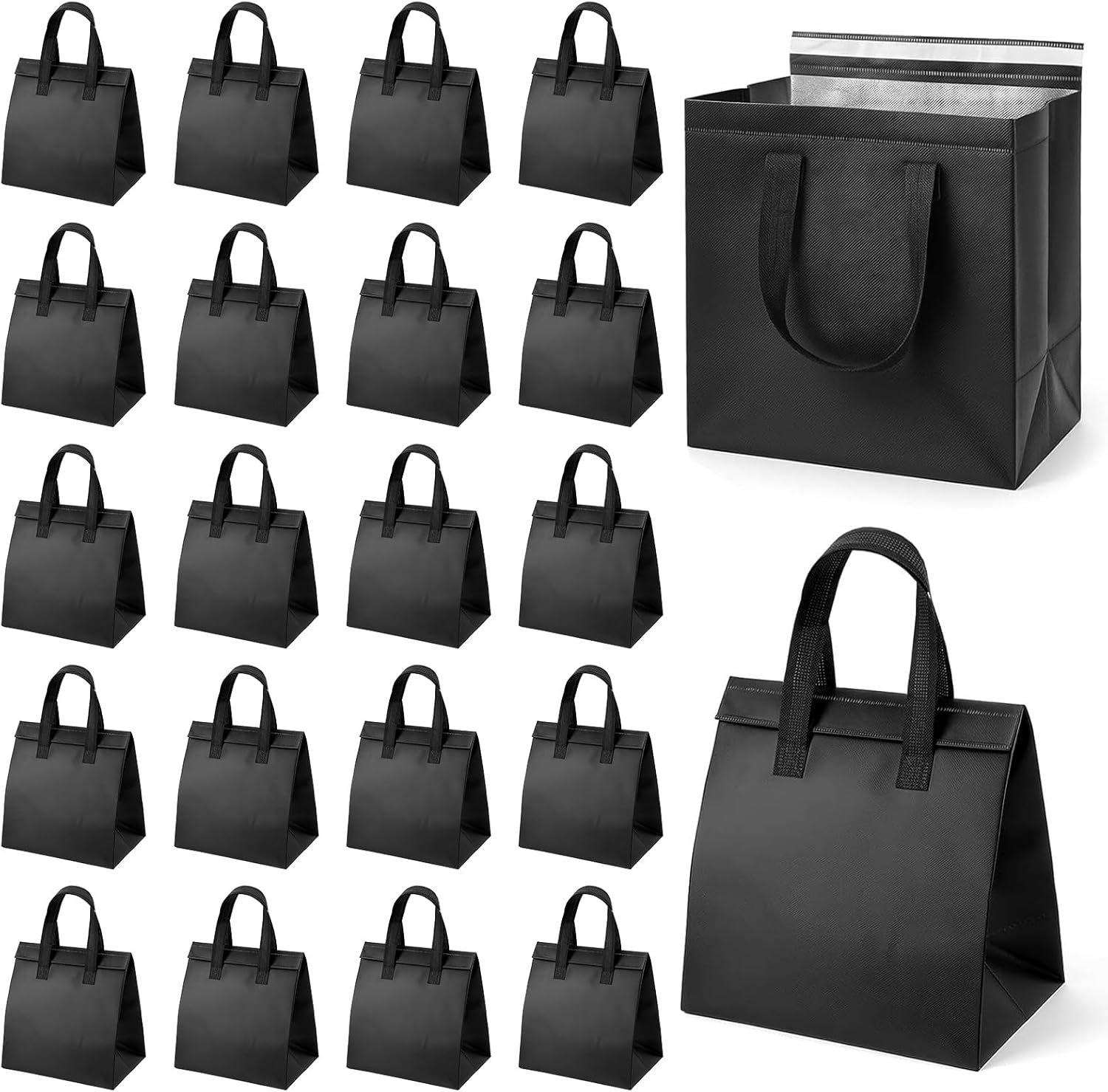 Insulated Take Away Bags en Vrac pour Livraison de Nourriture 20 Pack - Fabricant de Sacs Thermiques 9,4 x 5,9 x 9,4 pouces pour Café, Thé, Fruits de Mer, Pizza - Logo Personnalisé pour Restaurants et Traiteurs