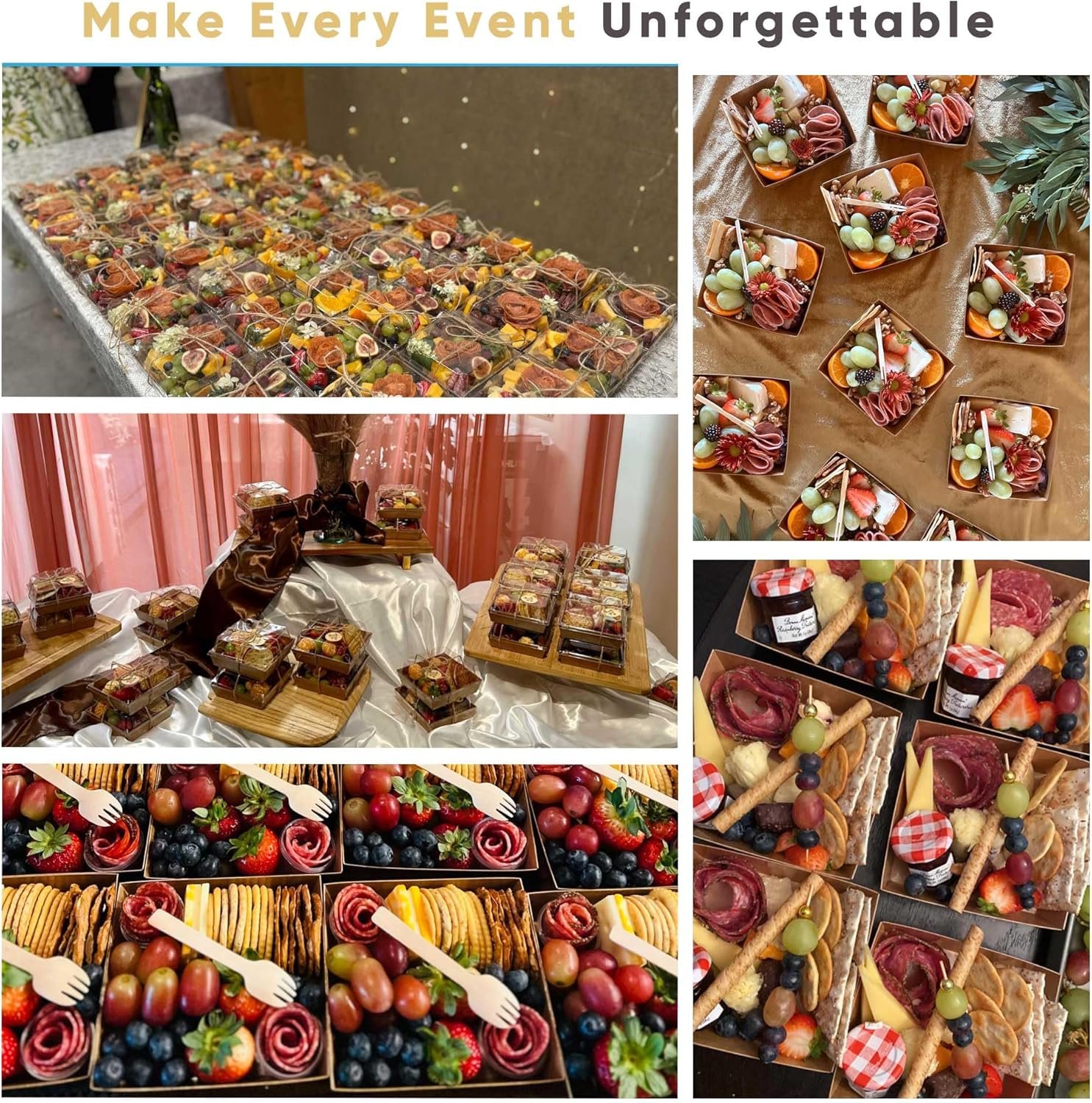 Grossiste 50 Pack de petites boîtes à charcuterie avec couvercles transparents - Boîte à charcuterie à emporter en papier, contenants alimentaires jetables, boîtes à dessert de 5 pouces pour sandwich, cookie, sushi, part de gâteau, fraises - Marque blanche