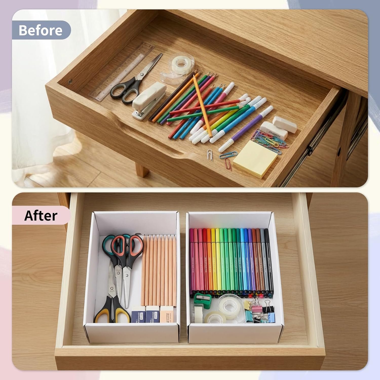 Organisateurs de tiroir en carton blanc robustes 20 PCS 12x9x4, grossiste pour solutions de rangement minimalistes, logo personnalisé idéal pour cuisines, garde-manger, bureaux, salles de classe, vente en gros.