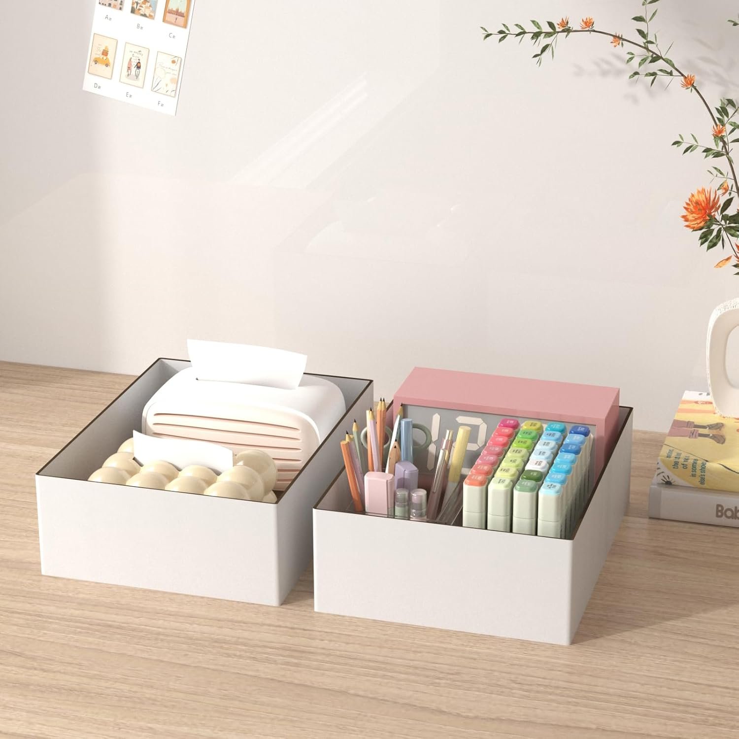 Organisateurs de tiroir en carton blanc robustes 20 PCS 12x9x4, grossiste pour solutions de rangement minimalistes, logo personnalisé idéal pour cuisines, garde-manger, bureaux, salles de classe, vente en gros.