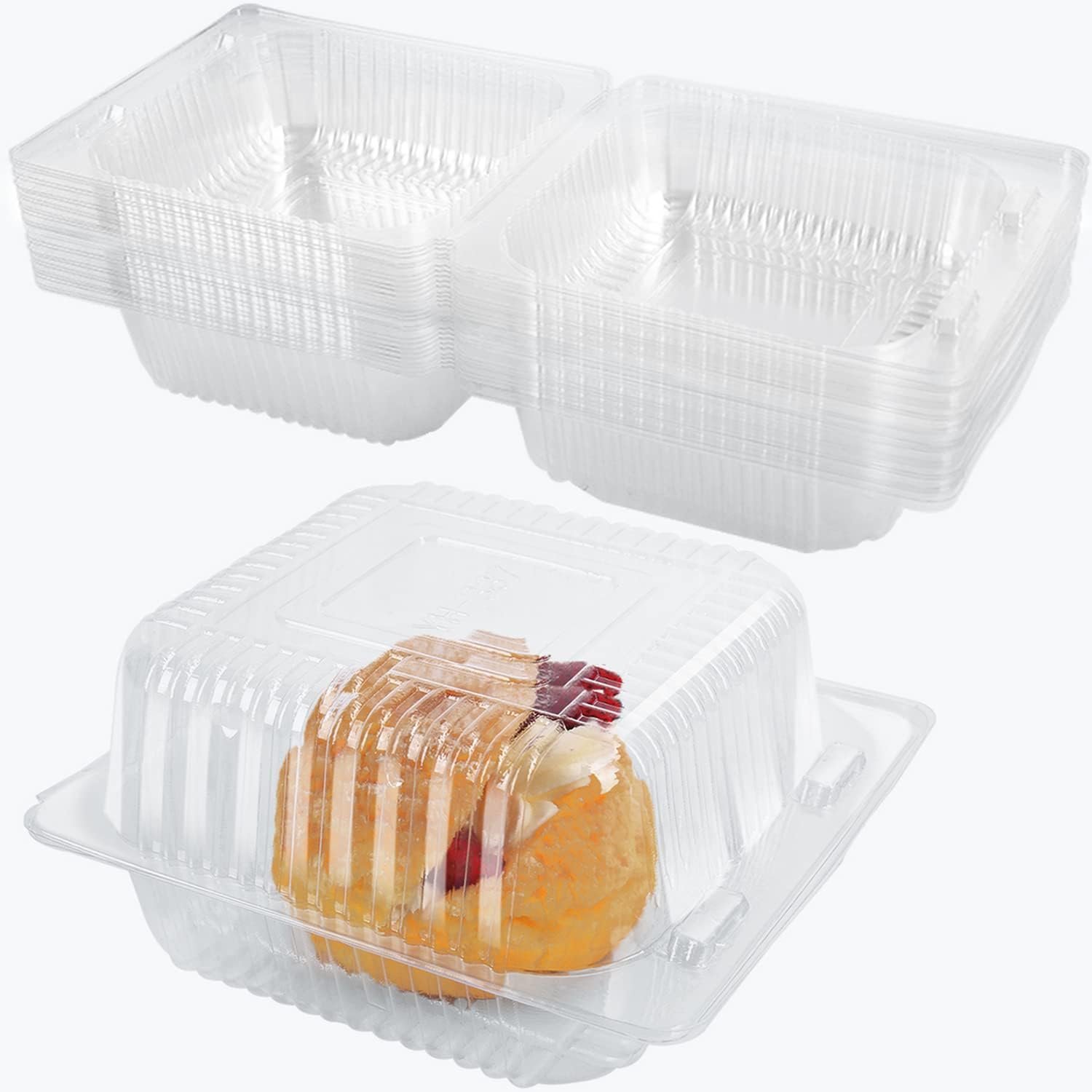 Grossiste Contenants Clairs en Plastique à Emporter, 100 Pcs, Fournisseur de Conteneurs à Coquille Jetables pour Desserts, Salades, Pâtes, Sandwiches (5x4,7x2,8 in) avec Logo Personnalisé.