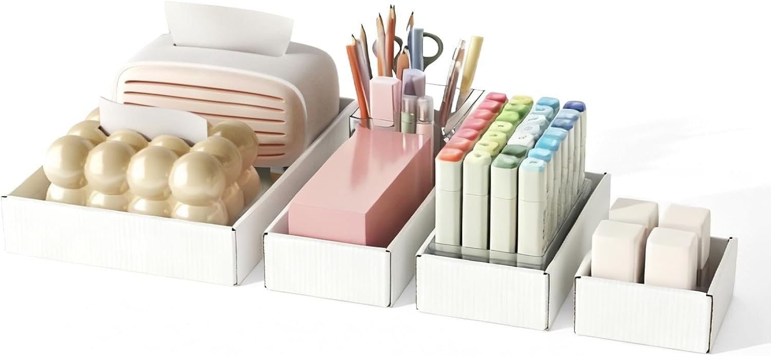 30 PCS Organisateurs de Tiroir en Carton Blanc Robuste, Grossiste en Bins de Rangement Minimalistes pour Bureau, Cuisine, Placard, Personnalisation de Logo DIY, Fabricant de Solutions de Rangement en Vrac.
