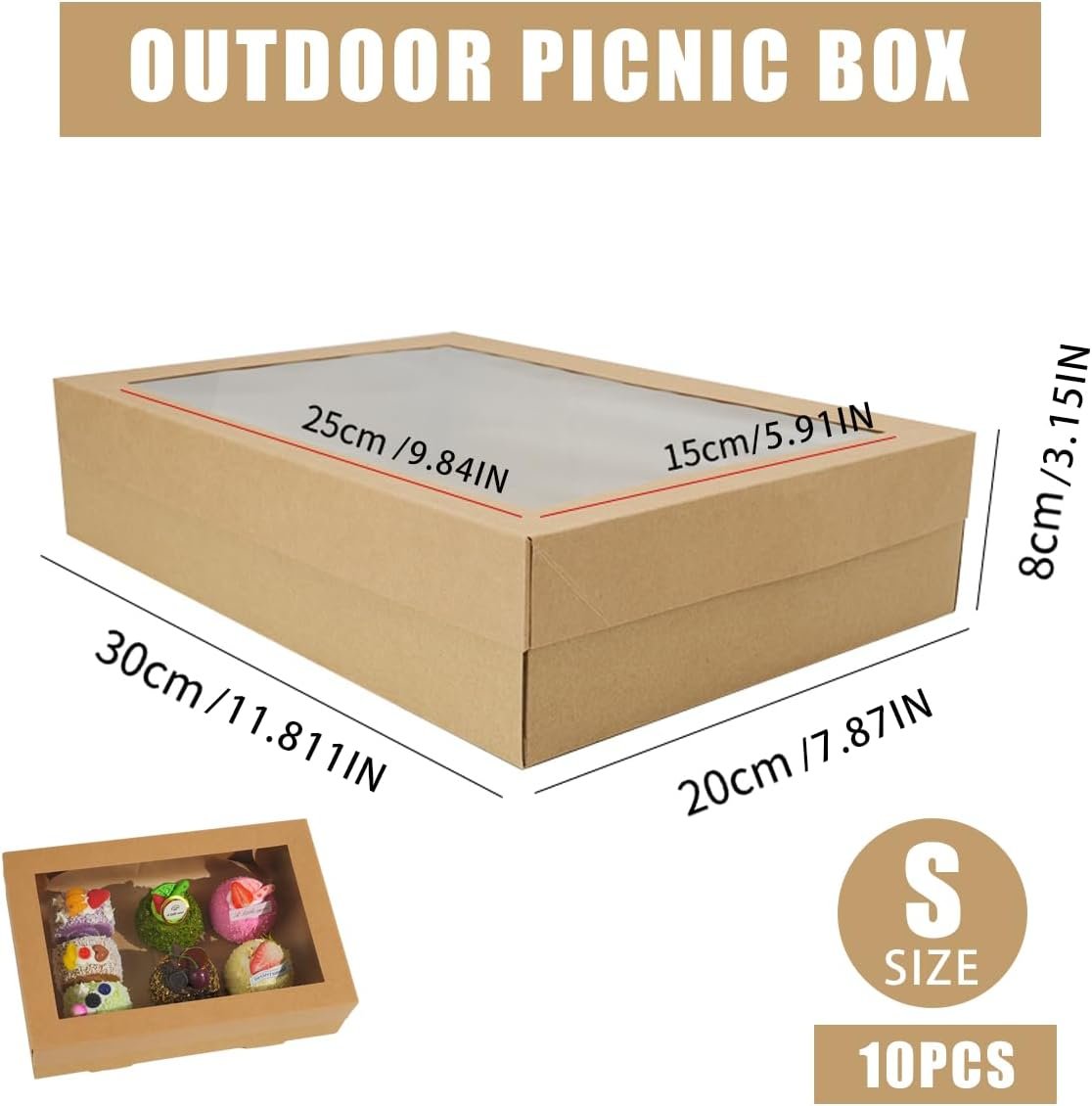 Box à pâtisserie en gros avec fenêtre, 11,8x7,87x3,15 pouces, conteneurs pour emporter pour cookies, gâteaux, muffins et pâtisseries, logo personnalisé, fabricant de boîtes en carton.