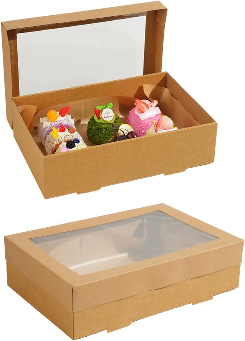 Box à pâtisserie en gros avec fenêtre, 11,8x7,87x3,15 pouces, conteneurs pour emporter pour cookies, gâteaux, muffins et pâtisseries, logo personnalisé, fabricant de boîtes en carton.