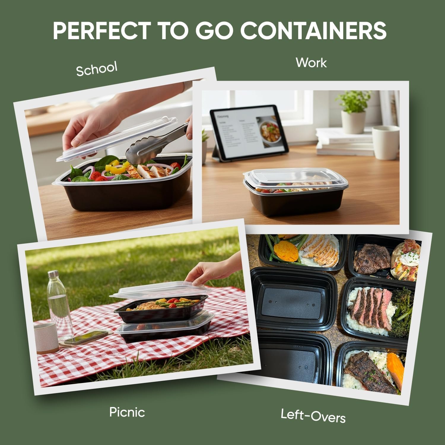 50 Pack de contenants alimentaires réutilisables de 16 oz, étanches et empilables, avec couvercles, pour préparation de repas, vente en gros par fabricant, adaptés pour le micro-ondes et le lave-vaisselle, style bento à emporter, sans BPA. Logo personnalisé sur demande.