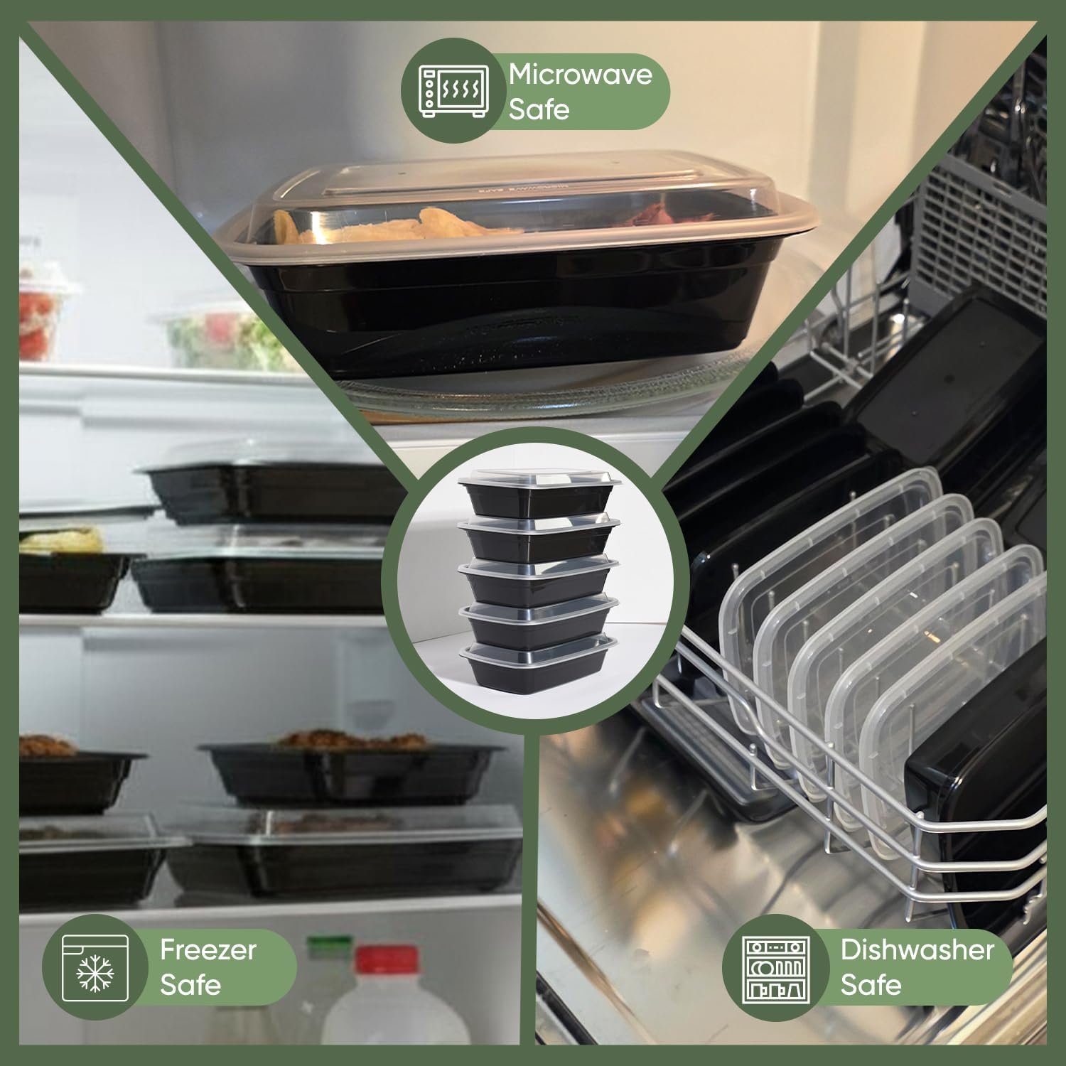 50 Pack de contenants alimentaires réutilisables de 16 oz, étanches et empilables, avec couvercles, pour préparation de repas, vente en gros par fabricant, adaptés pour le micro-ondes et le lave-vaisselle, style bento à emporter, sans BPA. Logo personnalisé sur demande.