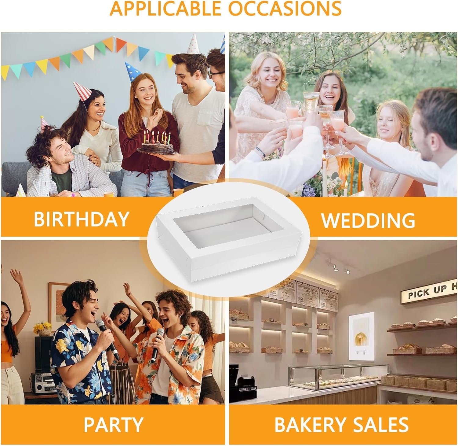 Grossiste de boîtes à gâteau blanches 14x10x4 pouces avec fenêtre, cake board inclus, pour gâteaux, donuts, cupcakes, pâtisseries et tartes - Logo Personnalisé - Fabricant fiable.