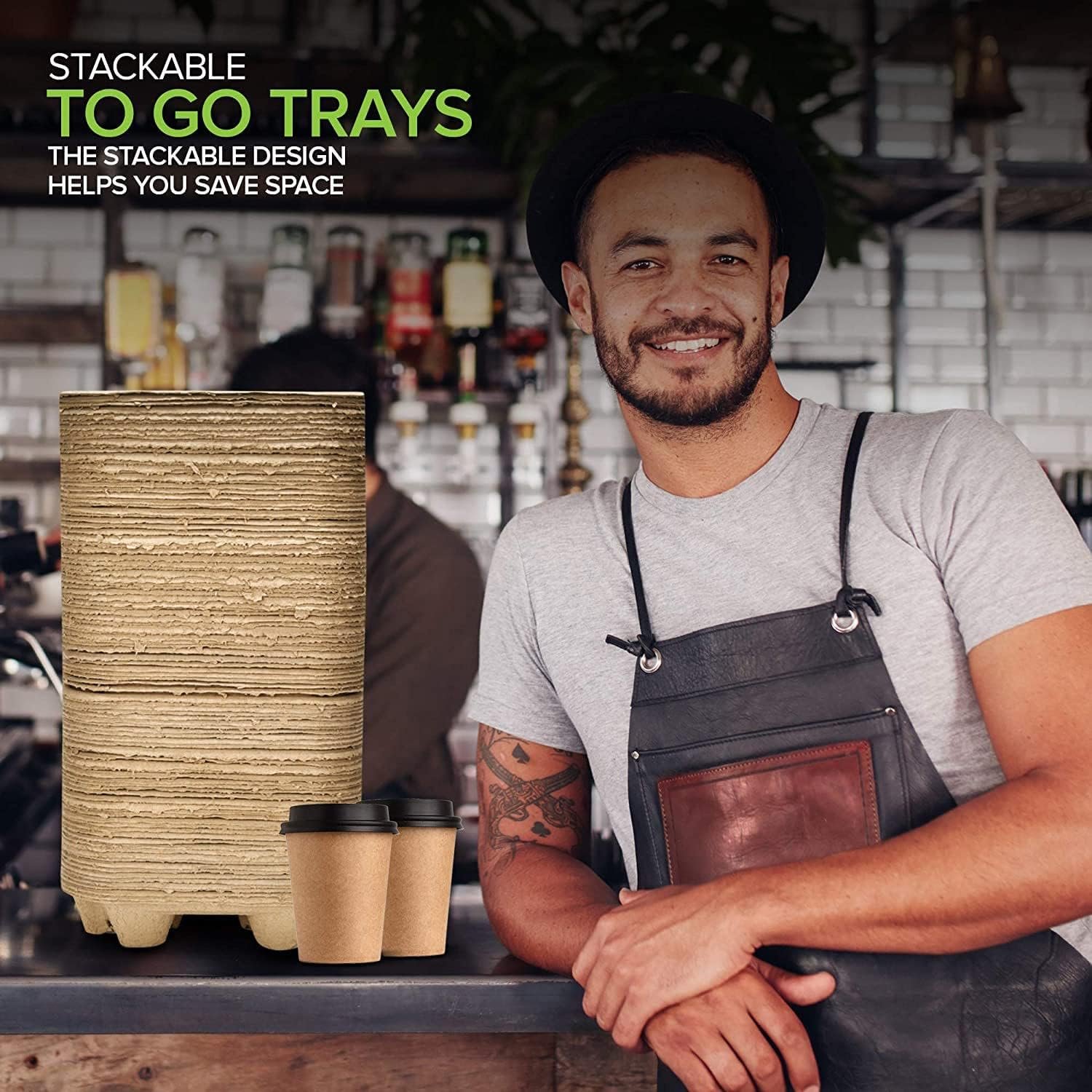 Grossiste tray à café jetable pour 4 tasses (25 unités) - Logo personnalisé, support de tasse compostable, durabilité pour boissons chaudes ou froides, fournisseur de service de livraison.
