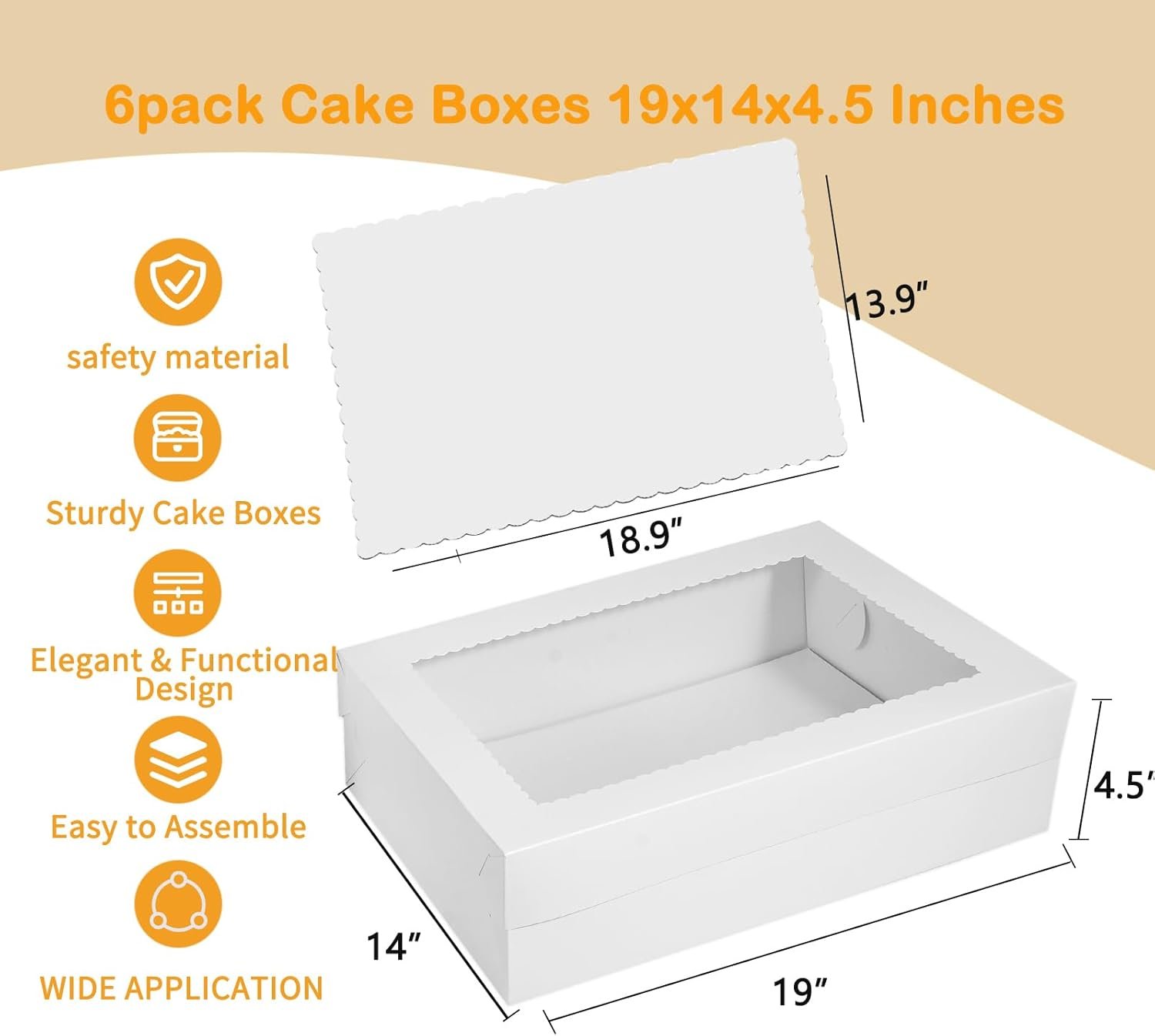 Grossiste en Vrac - Boîtes à Gâteaux Blanches 6pcs avec Plateau à Gâteau, 19x14x4,5 pouces, pour Gâteaux de Quart, Donuts, Cupcakes, Pâtisseries et Tartes, Logo Personnalisé, Fabricant fiable.