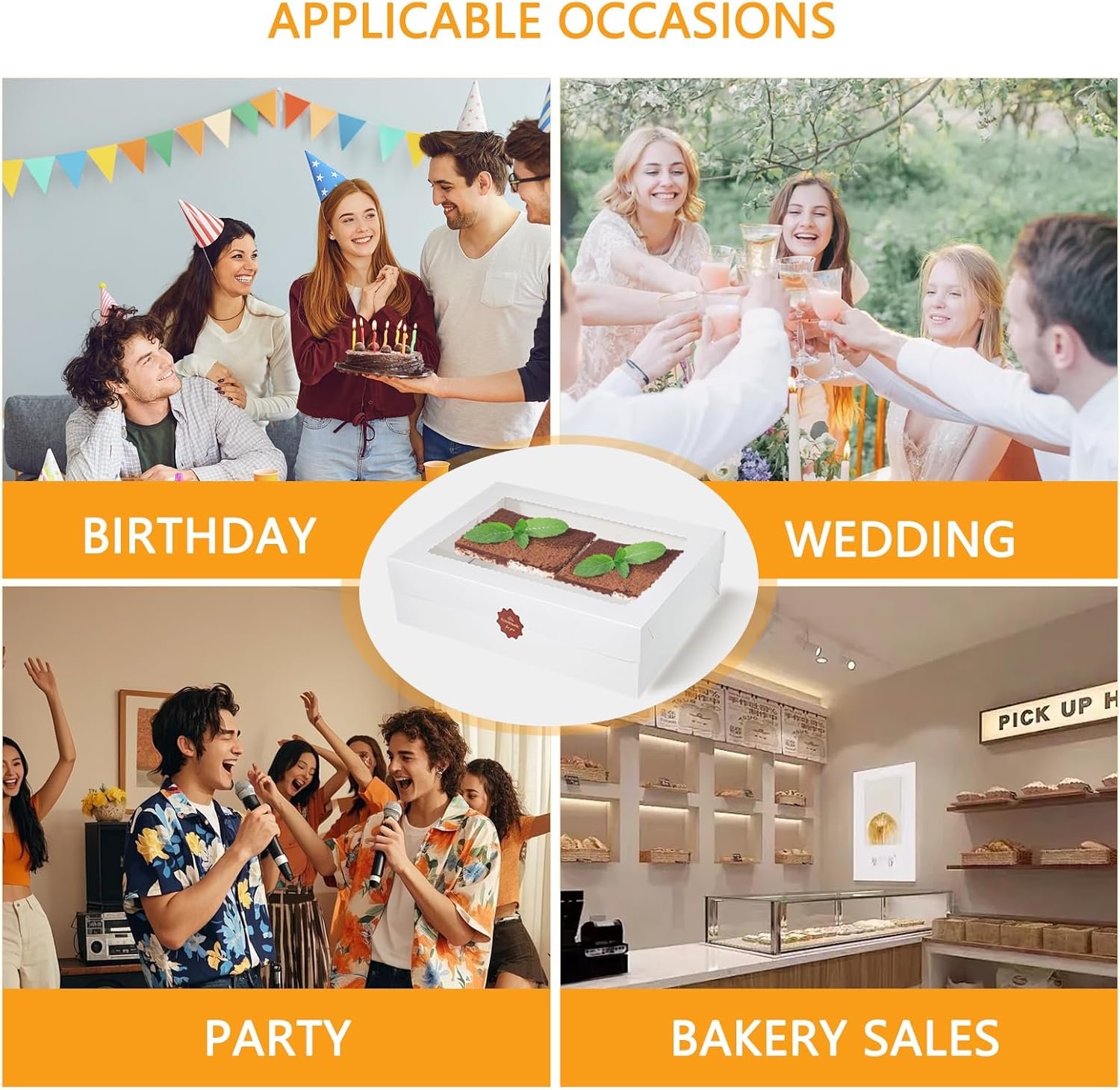 Grossiste en Vrac - Boîtes à Gâteaux Blanches 6pcs avec Plateau à Gâteau, 19x14x4,5 pouces, pour Gâteaux de Quart, Donuts, Cupcakes, Pâtisseries et Tartes, Logo Personnalisé, Fabricant fiable.