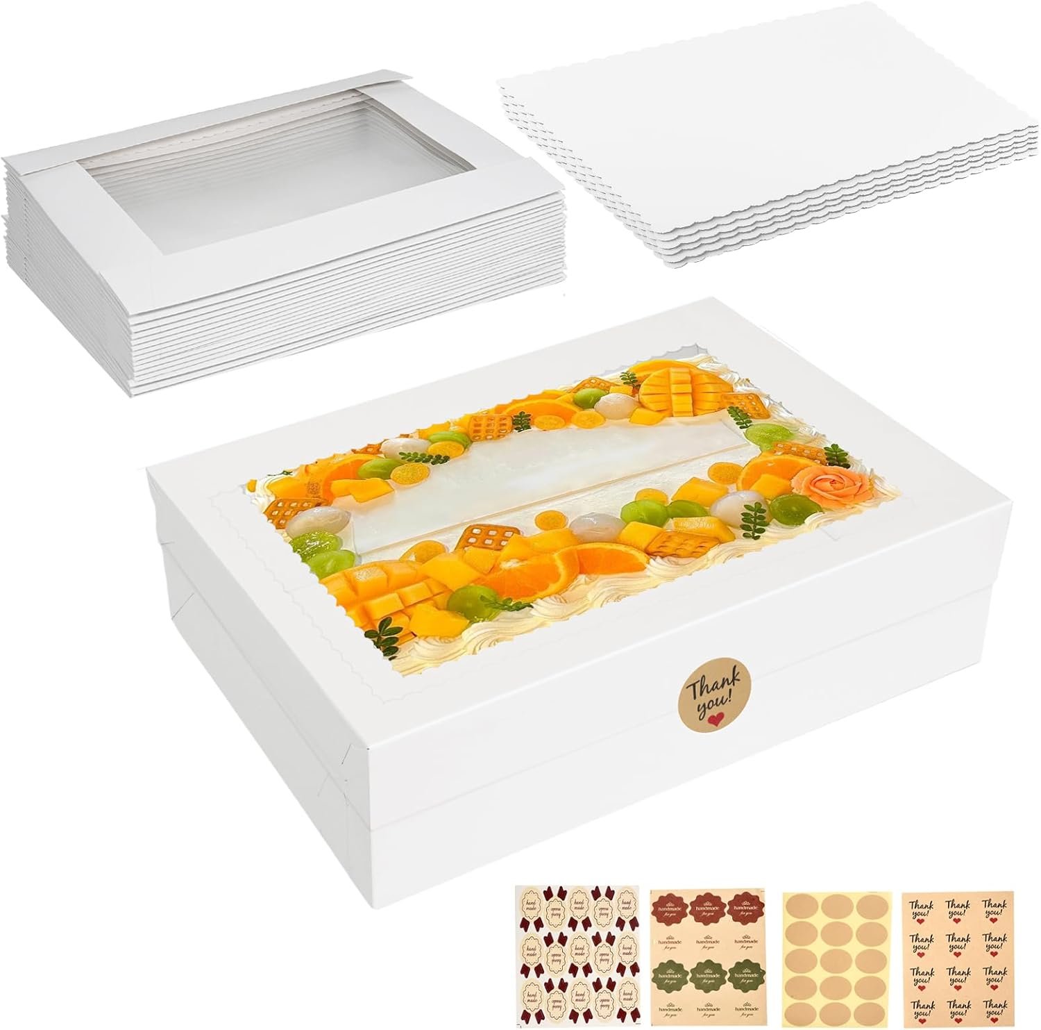 Grossiste en Vrac - Boîtes à Gâteaux Blanches 6pcs avec Plateau à Gâteau, 19x14x4,5 pouces, pour Gâteaux de Quart, Donuts, Cupcakes, Pâtisseries et Tartes, Logo Personnalisé, Fabricant fiable.