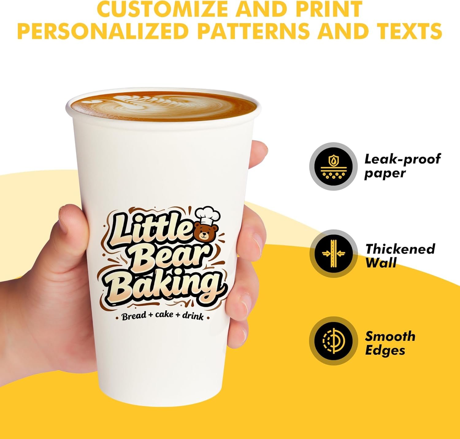 Grossiste en gobelets en papier personnalisés 8 oz, 12 oz, 16 oz, avec logo personnalisé, fabricant fiable pour boissons chaudes et froides, vente en gros de gobelets solides pour magasins et petites entreprises.