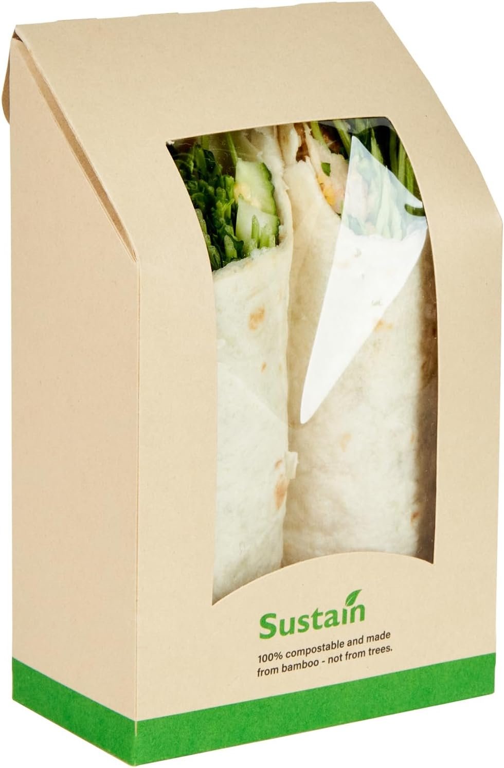 Conteneur à sandwich vente en gros 50 unités de 5,9 x 3,7 x 2,1 pouces boîte en papier avec fenêtre transparente emballage étanche couleur kraft idéal pour cafés et repas à emporter, fournisseur de logo personnalisé.