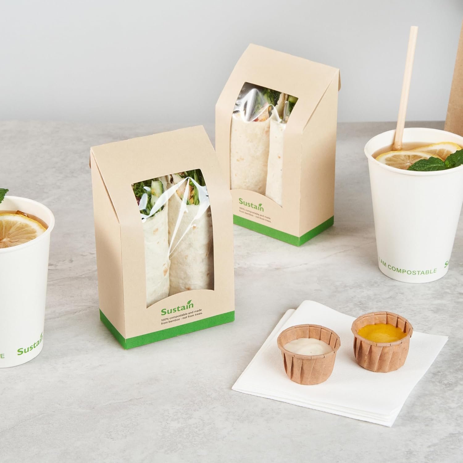 Conteneur à sandwich vente en gros 50 unités de 5,9 x 3,7 x 2,1 pouces boîte en papier avec fenêtre transparente emballage étanche couleur kraft idéal pour cafés et repas à emporter, fournisseur de logo personnalisé.