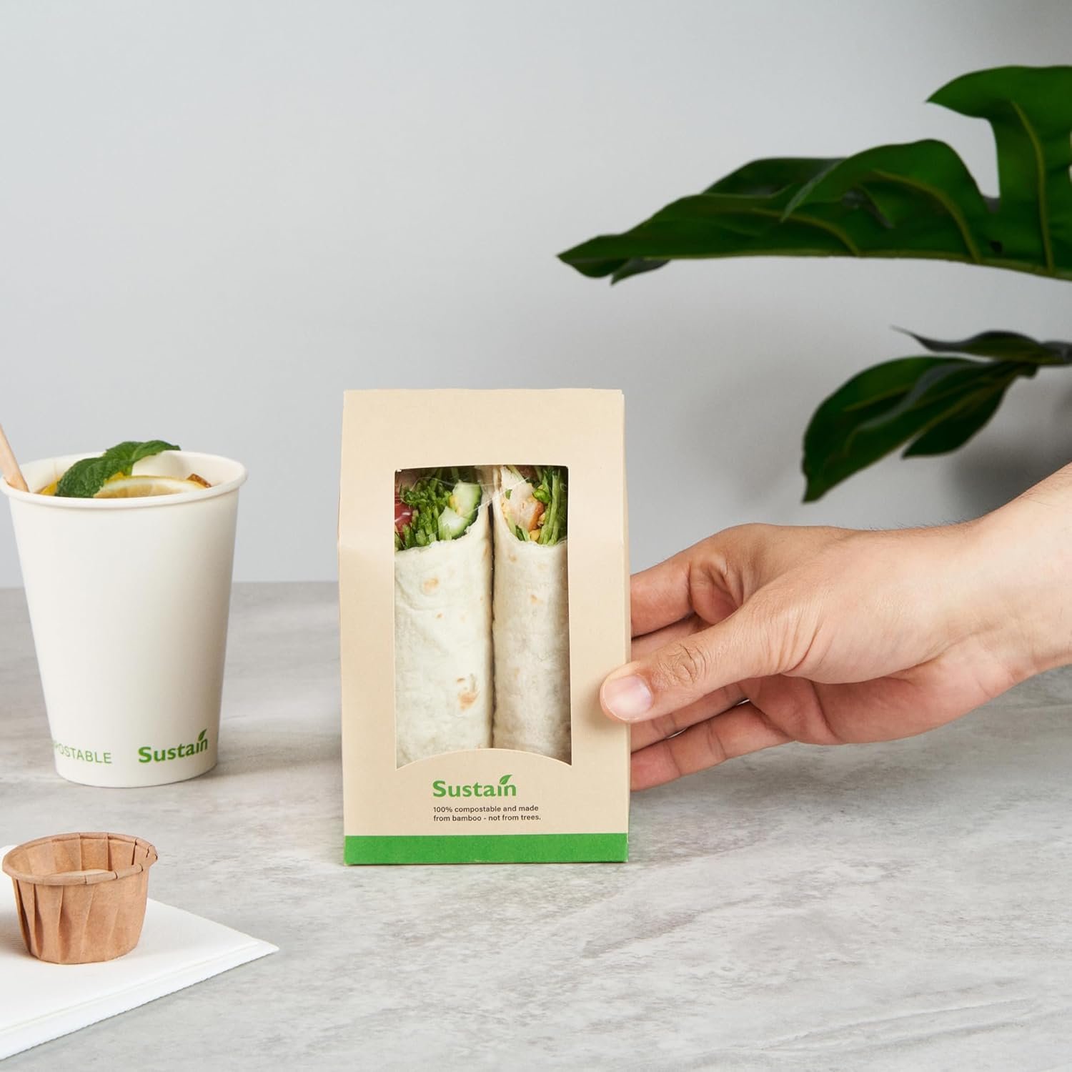 Conteneur à sandwich vente en gros 50 unités de 5,9 x 3,7 x 2,1 pouces boîte en papier avec fenêtre transparente emballage étanche couleur kraft idéal pour cafés et repas à emporter, fournisseur de logo personnalisé.