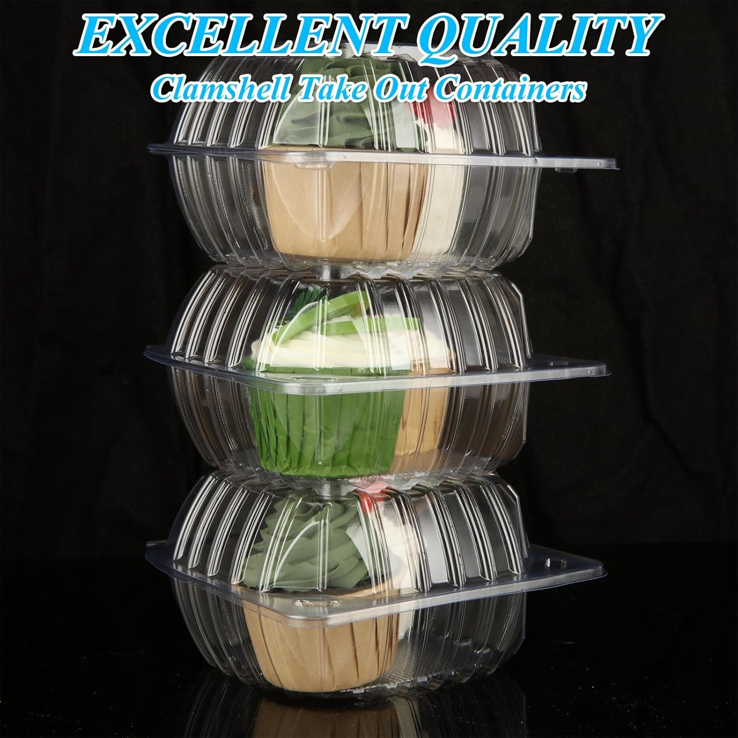 Grossiste Contenants à Emporter en Plastique Clamshell Transparents 200 Packs 6 x 6 x 3,15 pouces, Boîtes Hinge Jetables pour Desserts, Gâteaux, Salades, Hamburgers, Sandwiches avec 200 Étiquettes Fait Main, Logo Personnalisé et Fabricant.