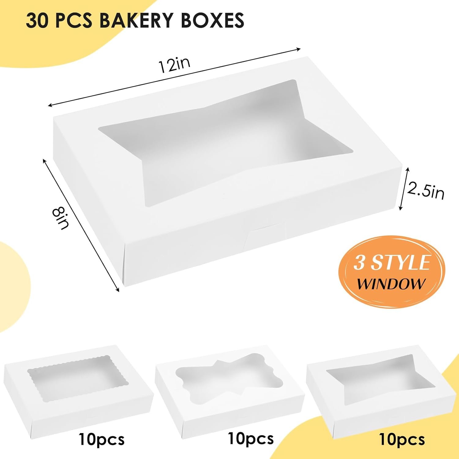 Grossiste en Vrac de Boîtes à Gâteaux 30pcs 12x8x2,5 pouces avec fenêtres auto-popup pour biscuits, fraises enrobées de chocolat, donuts, pâtisseries - Logo Personnalisé pour une Marque Blanche de Fabricant.