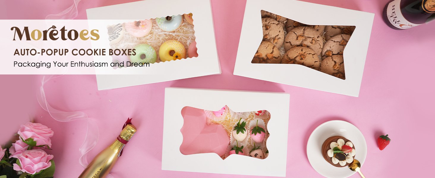 Grossiste en Vrac de Boîtes à Gâteaux 30pcs 12x8x2,5 pouces avec fenêtres auto-popup pour biscuits, fraises enrobées de chocolat, donuts, pâtisseries - Logo Personnalisé pour une Marque Blanche de Fabricant.