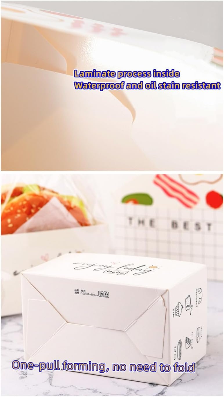 50 Boîtes à Emporter en Papier, Mini Boîtes à Burgers, Boîtes à Sandwiches avec 50 Feuilles de Papier Huileux, Grossiste en Vente en Gros, pour Restaurants, Pique-niques et Événements, Fabricant d'Emballages Personnalisés.