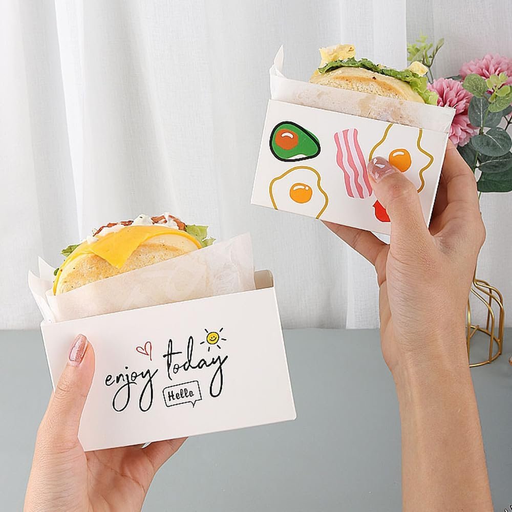 50 Boîtes à Emporter en Papier, Mini Boîtes à Burgers, Boîtes à Sandwiches avec 50 Feuilles de Papier Huileux, Grossiste en Vente en Gros, pour Restaurants, Pique-niques et Événements, Fabricant d'Emballages Personnalisés.