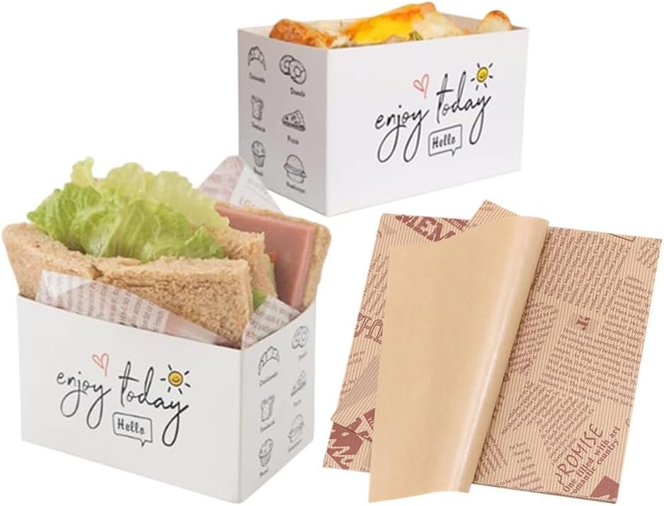 50 Boîtes à Emporter en Papier, Mini Boîtes à Burgers, Boîtes à Sandwiches avec 50 Feuilles de Papier Huileux, Grossiste en Vente en Gros, pour Restaurants, Pique-niques et Événements, Fabricant d'Emballages Personnalisés.
