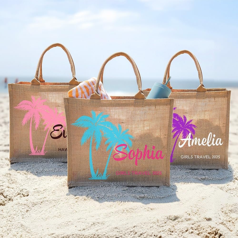 Tote Bag Personnalisé avec Nom et Texte, Sac de Plage Jute de Grande Taille, Grossiste en Vente en Gros et Fournisseur d'Accessoires de Voyage pour Femmes
