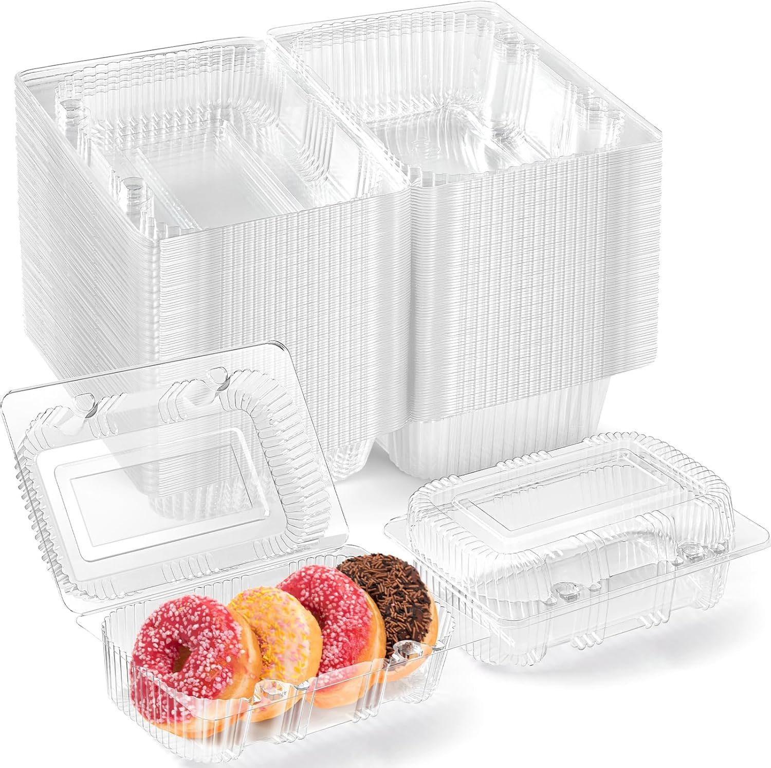 Grossiste conteneurs alimentaires en plastique transparent avec couvercles, 40 unités, conteneurs à emporter solides, fabricés pour desserts, morceaux de gâteau, sandwichs, salades et biscuits (7,2 × 4,7 × 3 pouces), OEM disponible.