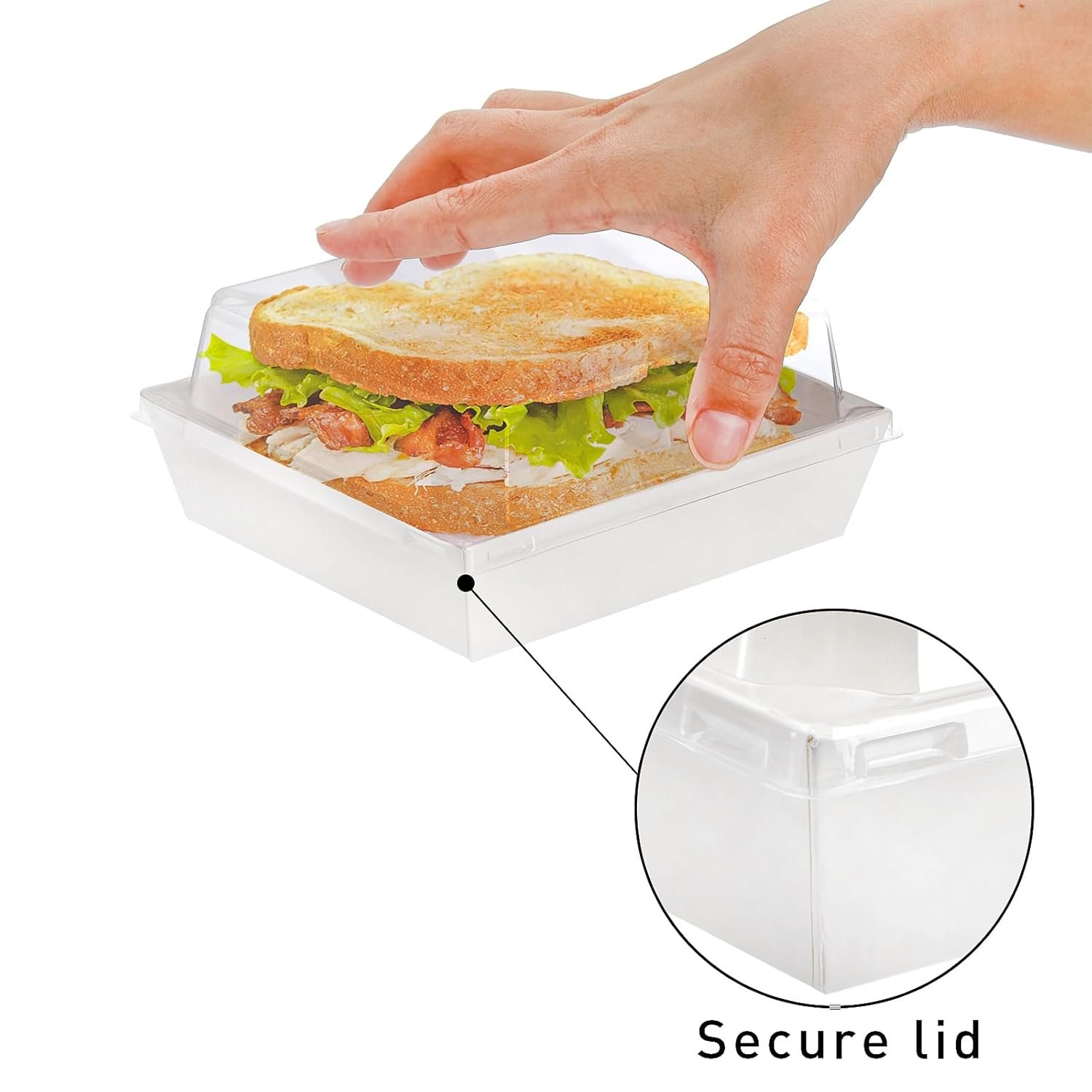 Vente en gros de 100 boîtes à sandwich avec couvercles transparents, boîtes charcuterie en papier blanc, 5 pouces, spécialement conçues pour Swiss roll, hamburger, pâtes, salade et biscuits - Fabricant fiable, logo personnalisé disponibles.