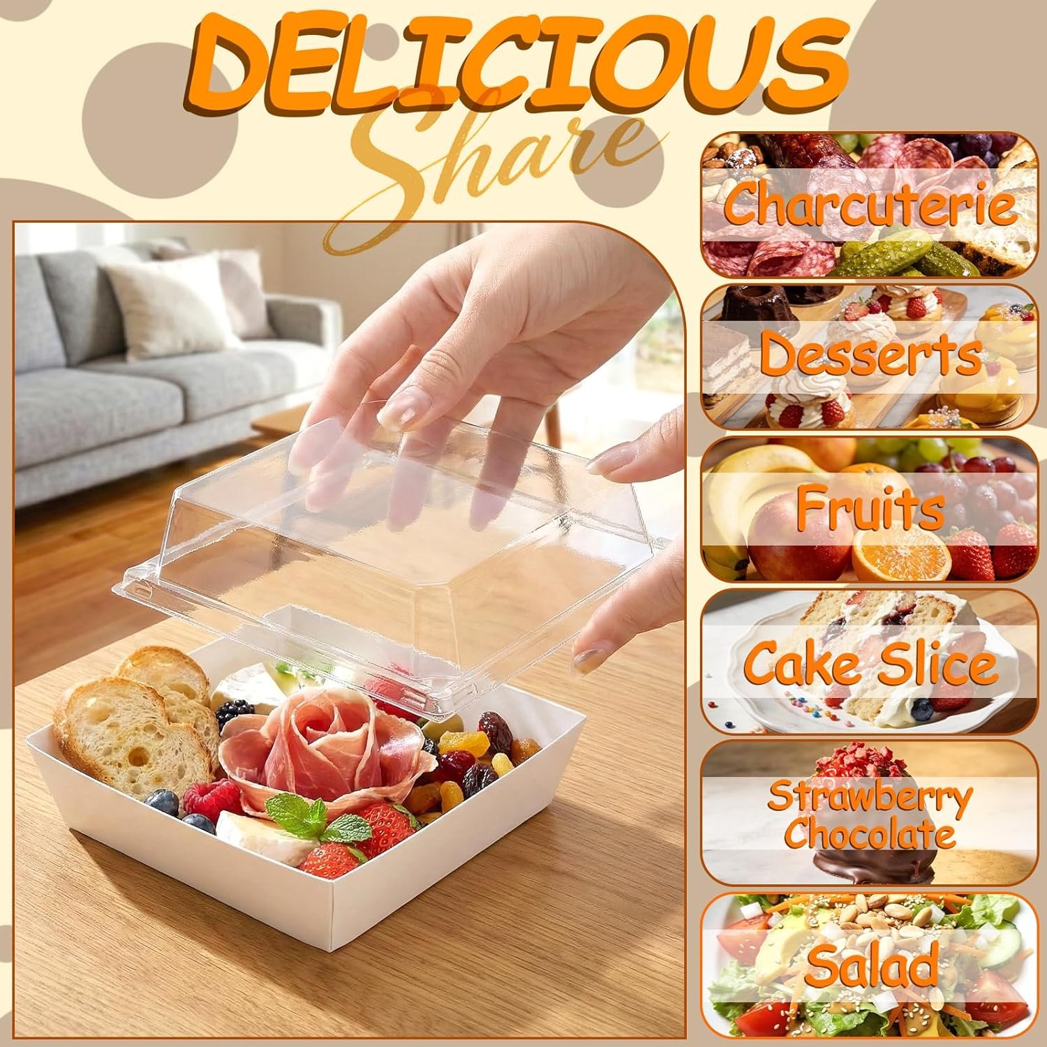 Vente en gros de 100 boîtes à sandwich avec couvercles transparents, boîtes charcuterie en papier blanc, 5 pouces, spécialement conçues pour Swiss roll, hamburger, pâtes, salade et biscuits - Fabricant fiable, logo personnalisé disponibles.