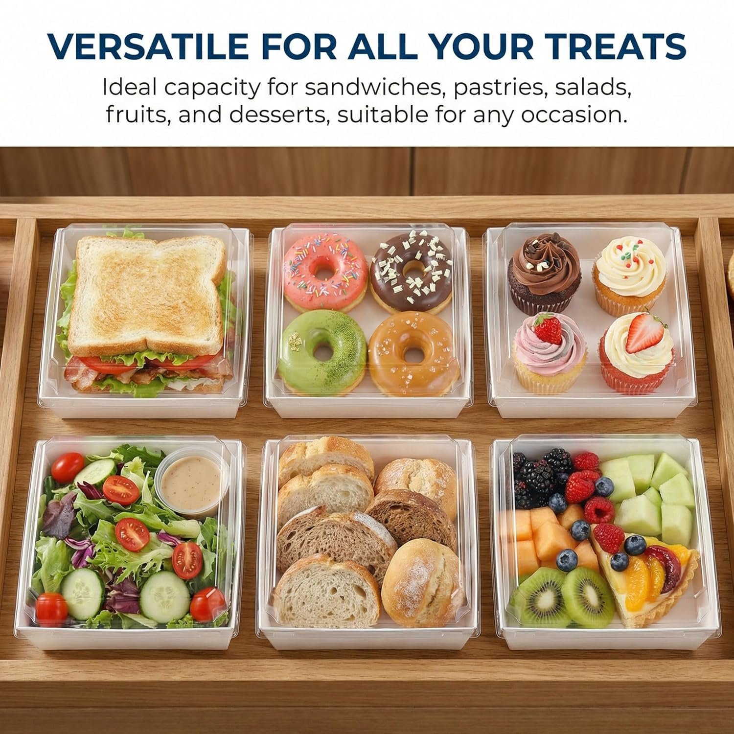 Vente en gros de 100 boîtes à sandwich avec couvercles transparents, boîtes charcuterie en papier blanc, 5 pouces, spécialement conçues pour Swiss roll, hamburger, pâtes, salade et biscuits - Fabricant fiable, logo personnalisé disponibles.