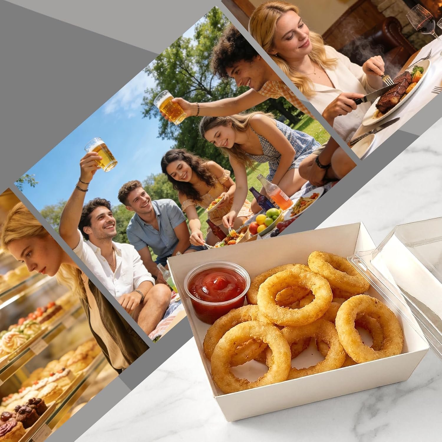 Vente en gros de 100 boîtes à sandwich avec couvercles transparents, boîtes charcuterie en papier blanc, 5 pouces, spécialement conçues pour Swiss roll, hamburger, pâtes, salade et biscuits - Fabricant fiable, logo personnalisé disponibles.