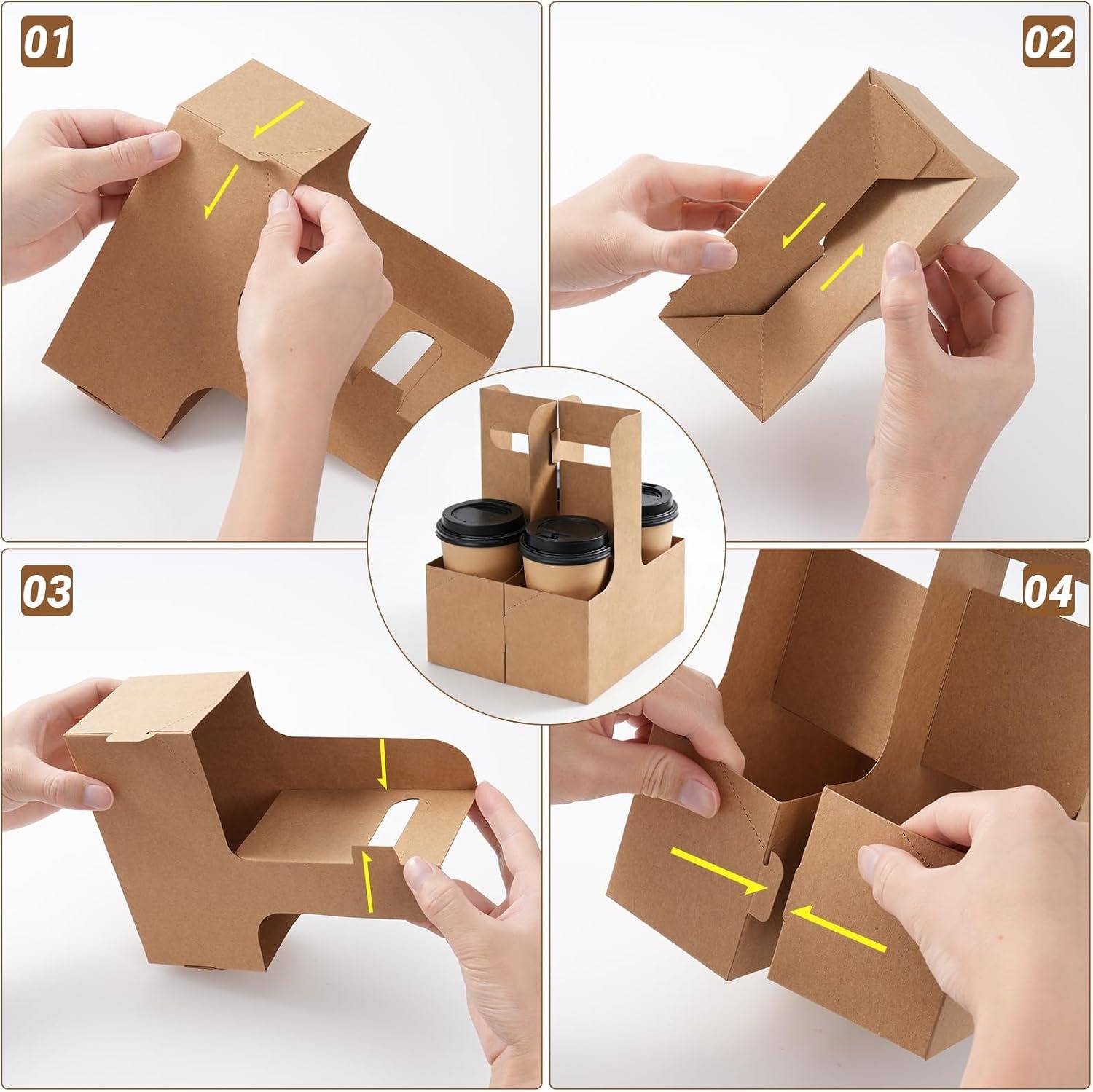 Grossiste 100 Pcs Porte-gobelets en Carton Kraft 2 Tasses avec Poignée, Fournisseur d'Accessoires pour Boissons Chaudes et Froides en Vrac, Logo Personnalisé.