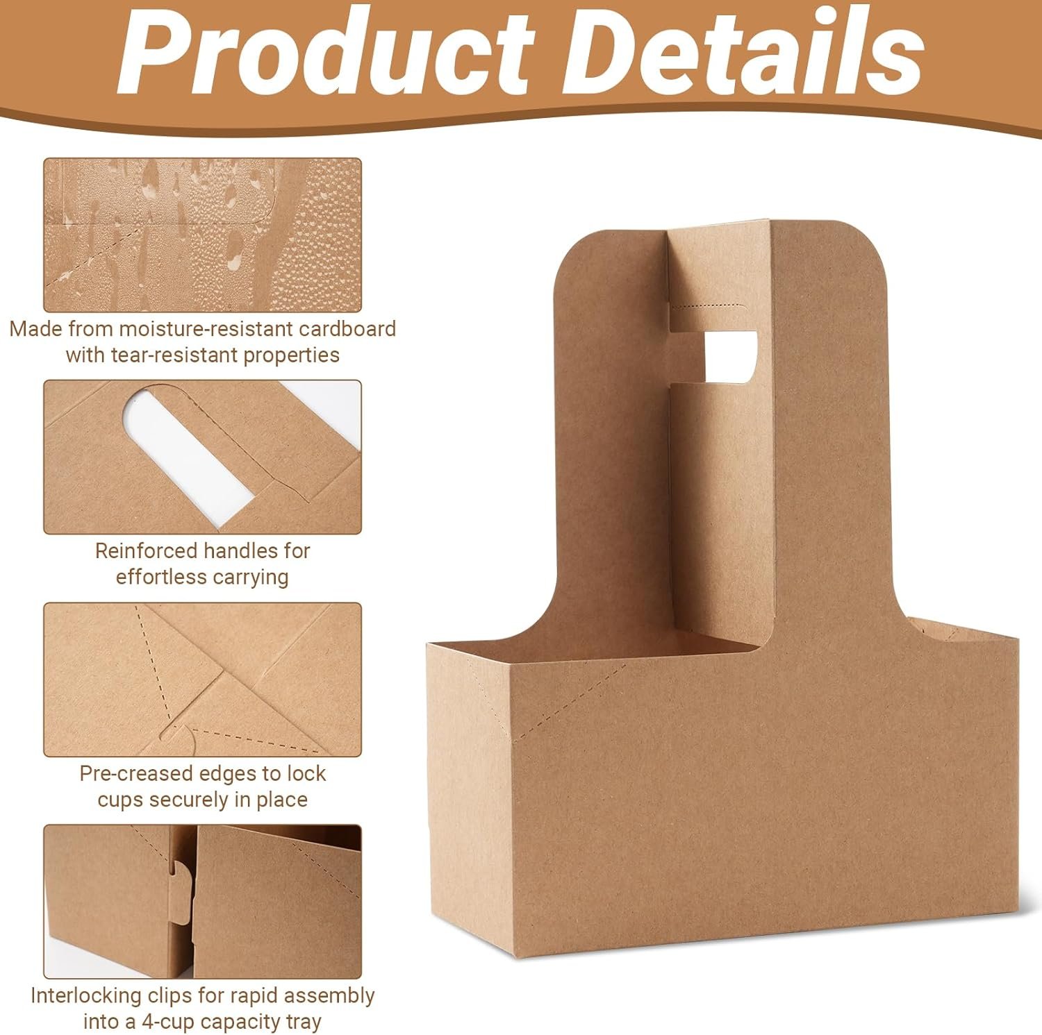 Grossiste 100 Pcs Porte-gobelets en Carton Kraft 2 Tasses avec Poignée, Fournisseur d'Accessoires pour Boissons Chaudes et Froides en Vrac, Logo Personnalisé.
