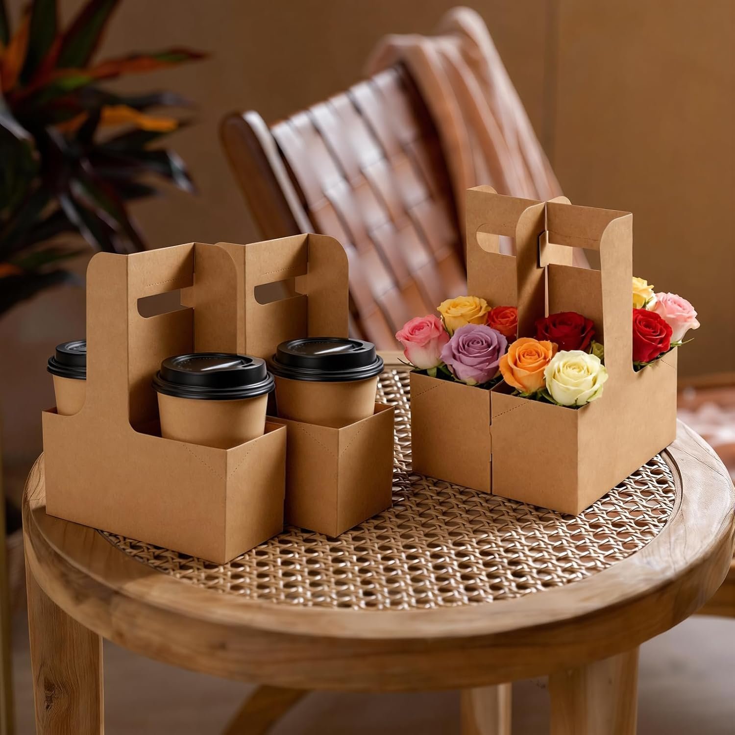 Grossiste 100 Pcs Porte-gobelets en Carton Kraft 2 Tasses avec Poignée, Fournisseur d'Accessoires pour Boissons Chaudes et Froides en Vrac, Logo Personnalisé.