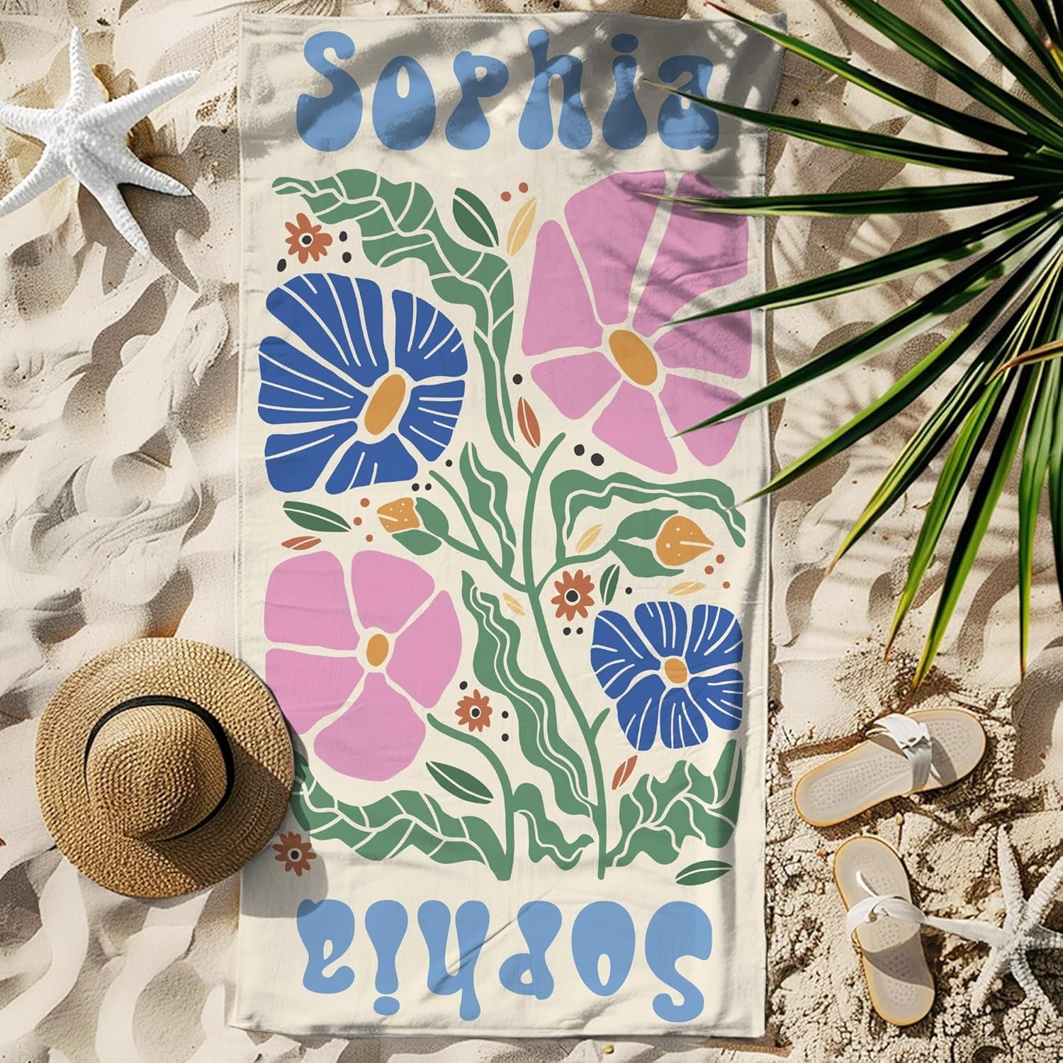 Serviette de Plage Personnalisée avec Nom, Fabricant de Serviettes de Plage Oversized Multicolores, Vente en Gros d'Accessoires de Plage Idéals pour les Fêtes et Vacances d'Été pour Femmes et Amies