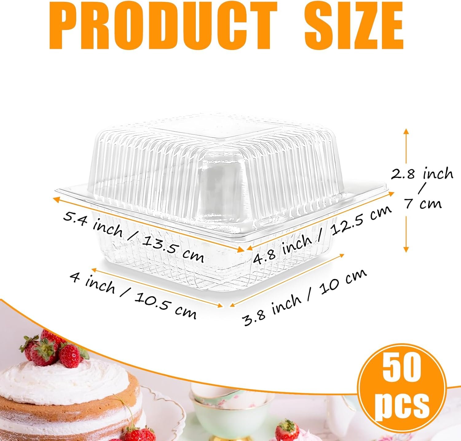 Grossiste de contenant alimentaire en plastique transparent de 50 pièces, boîtes à gâteau carrées avec couvercles articulés, OEM, solutions jetables à emporter pour pâtisserie, salade, dessert, sandwiches, fruits.