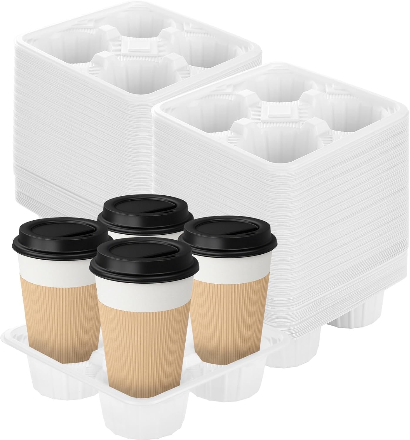 Grossiste en 250 Paquets de Porte-gobelets Jetables pour 4 Tasses, Porte-tasses en Plastique pour Boissons Chaudes et Froides, 8-32 oz, Idéal pour Restaurants, Takeout et Livraison, Marque Blanche