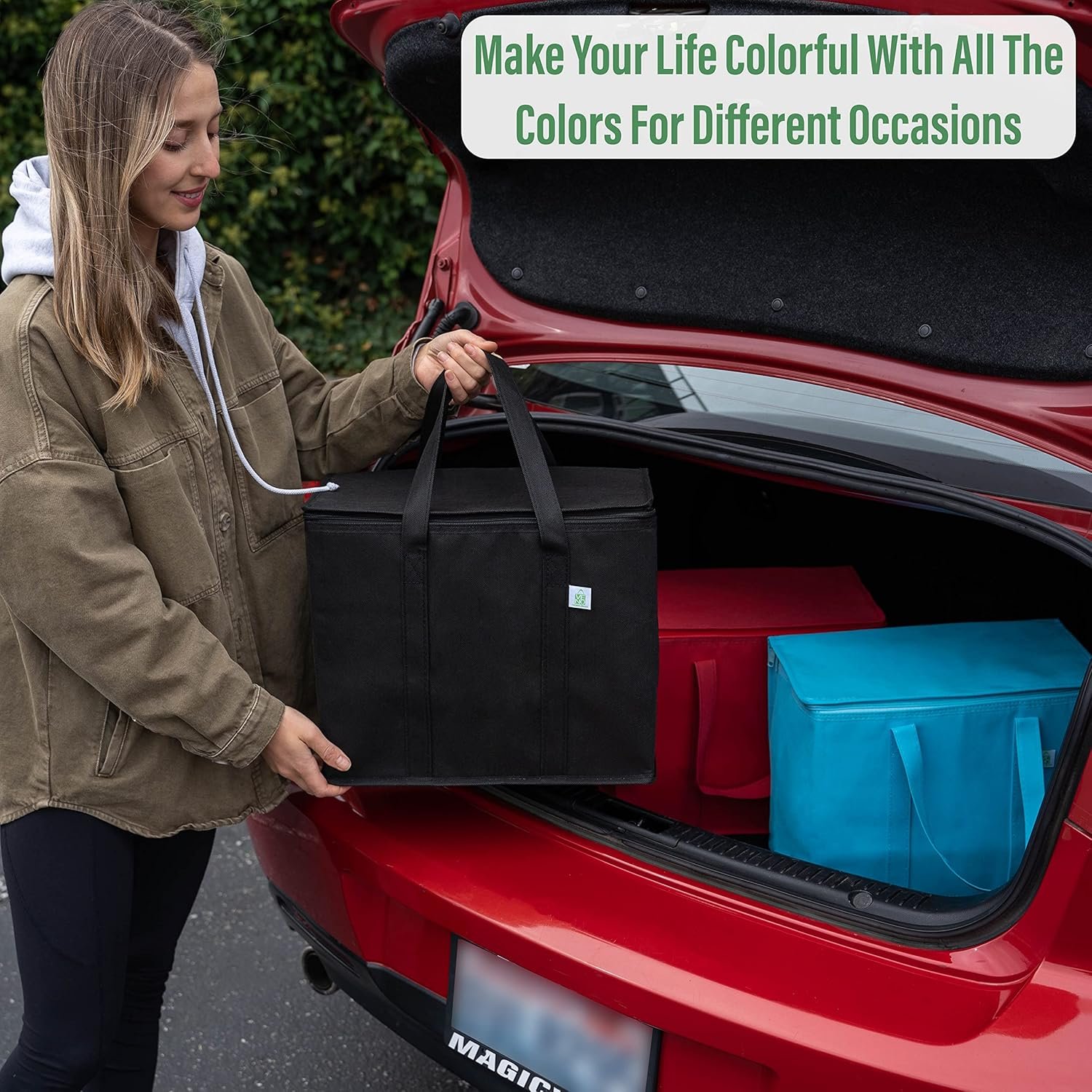 Grossiste Sacs Isolés 2 Pack - Réutilisables et Pliables pour Livraison de Nourriture, Fournisseur de Sacs avec Zipper, Solides, Tenus Debout - Idéal pour Épiceries, Logo Personnalisé, Noir, 2 Pack