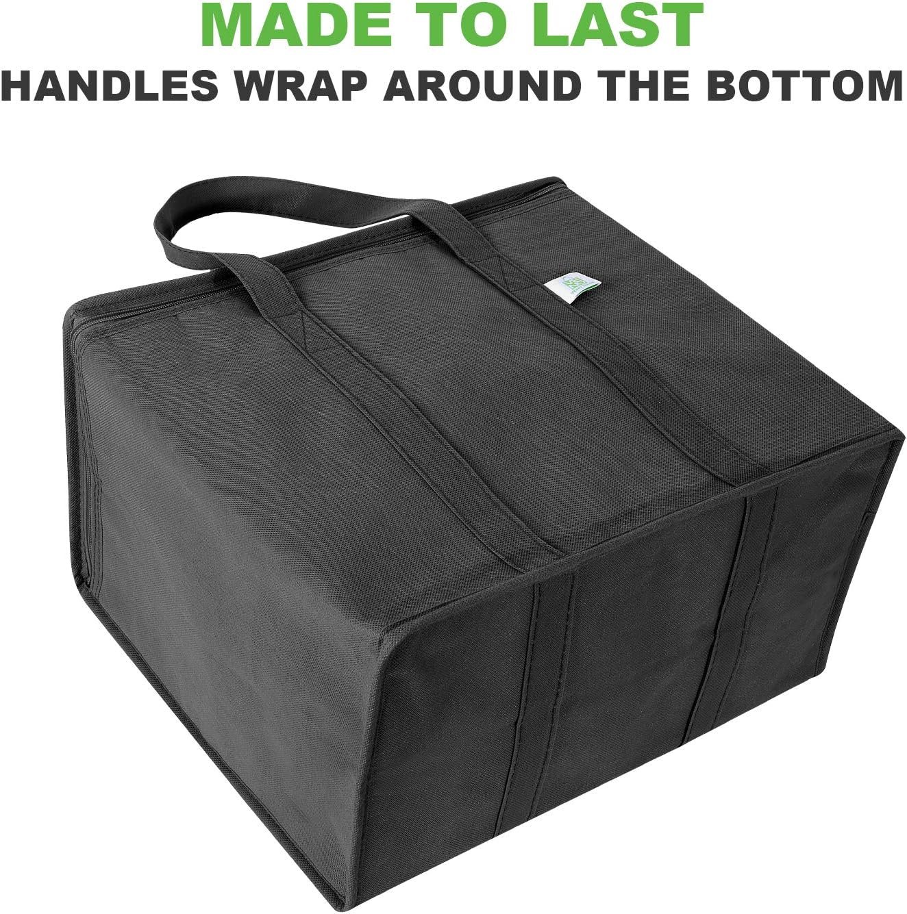 Grossiste Sacs Isolés 2 Pack - Réutilisables et Pliables pour Livraison de Nourriture, Fournisseur de Sacs avec Zipper, Solides, Tenus Debout - Idéal pour Épiceries, Logo Personnalisé, Noir, 2 Pack