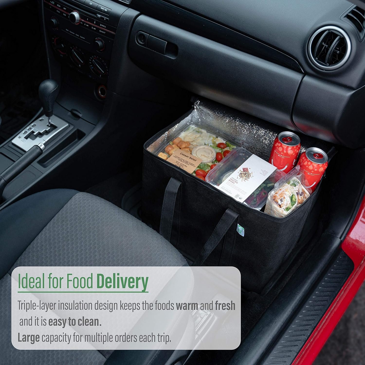 Grossiste Sacs Isolés 2 Pack - Réutilisables et Pliables pour Livraison de Nourriture, Fournisseur de Sacs avec Zipper, Solides, Tenus Debout - Idéal pour Épiceries, Logo Personnalisé, Noir, 2 Pack