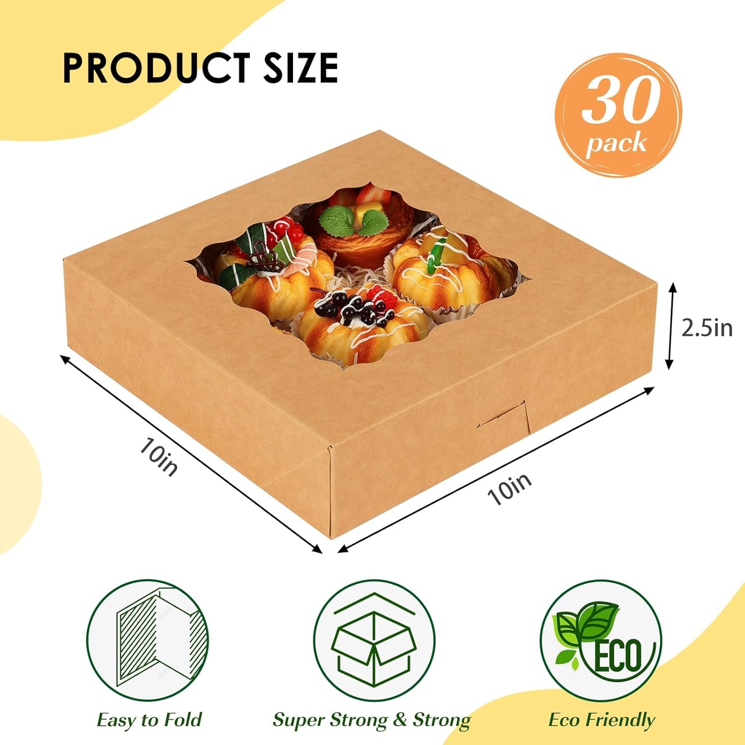 Boîte à tarte en papier en vrac, 30 pièces, 10x10x2,5, avec fenêtre, boîte à pâtisserie auto-dépliable, logo personnalisé pour desserts, fournitures pour pâtisseries, fournisseur de boîtes pour donuts et muffins. Boîte à tarte en papier en vrac, 30 pièces, 10x10x2,5, avec fenêtre, boîte à pâtisserie auto-dépliable, logo personnalisé pour desserts, fournitures pour pâtisseries, fournisseur de boîtes pour donuts et muffins.
