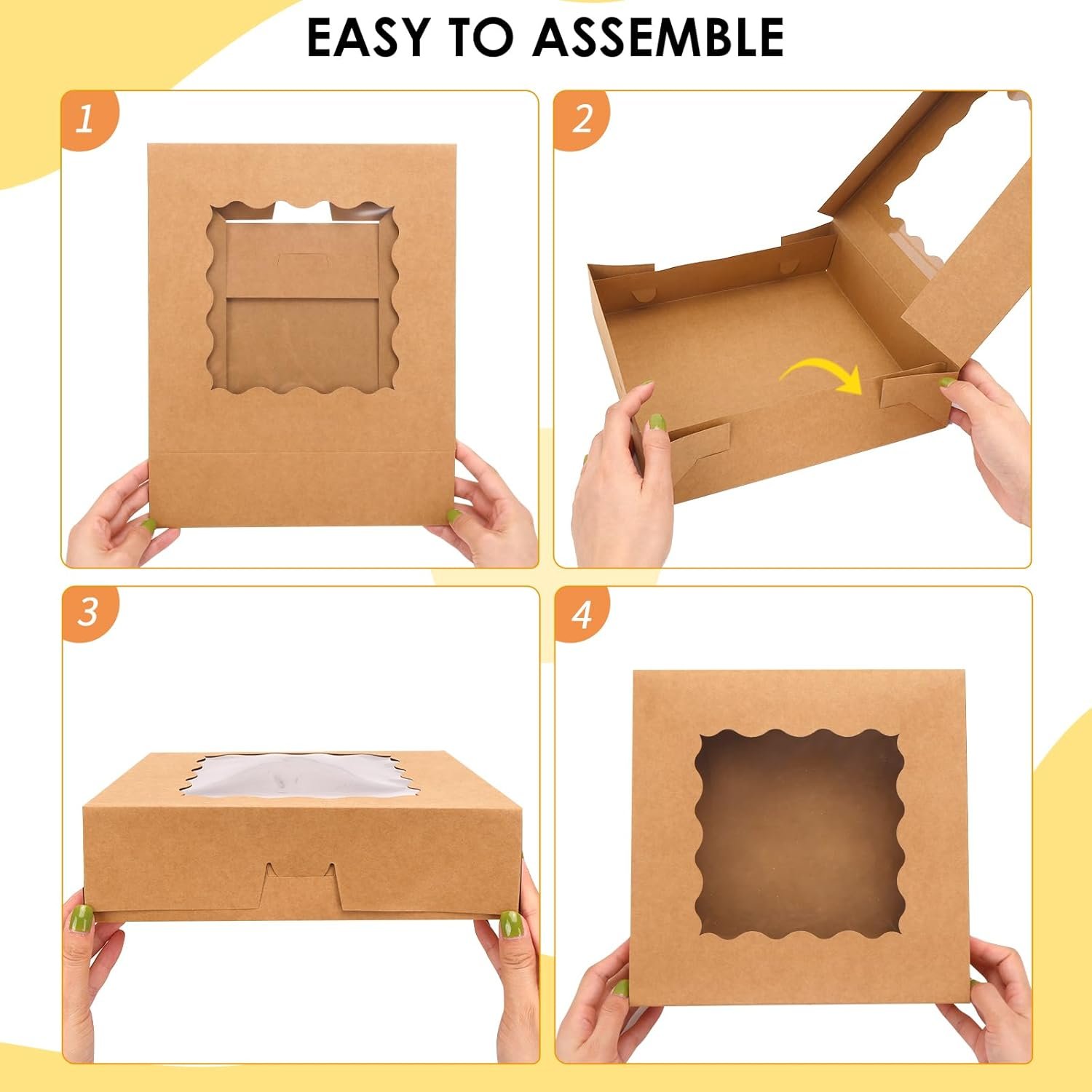 Boîte à tarte en papier en vrac, 30 pièces, 10x10x2,5, avec fenêtre, boîte à pâtisserie auto-dépliable, logo personnalisé pour desserts, fournitures pour pâtisseries, fournisseur de boîtes pour donuts et muffins. Boîte à tarte en papier en vrac, 30 pièces, 10x10x2,5, avec fenêtre, boîte à pâtisserie auto-dépliable, logo personnalisé pour desserts, fournitures pour pâtisseries, fournisseur de boîtes pour donuts et muffins.