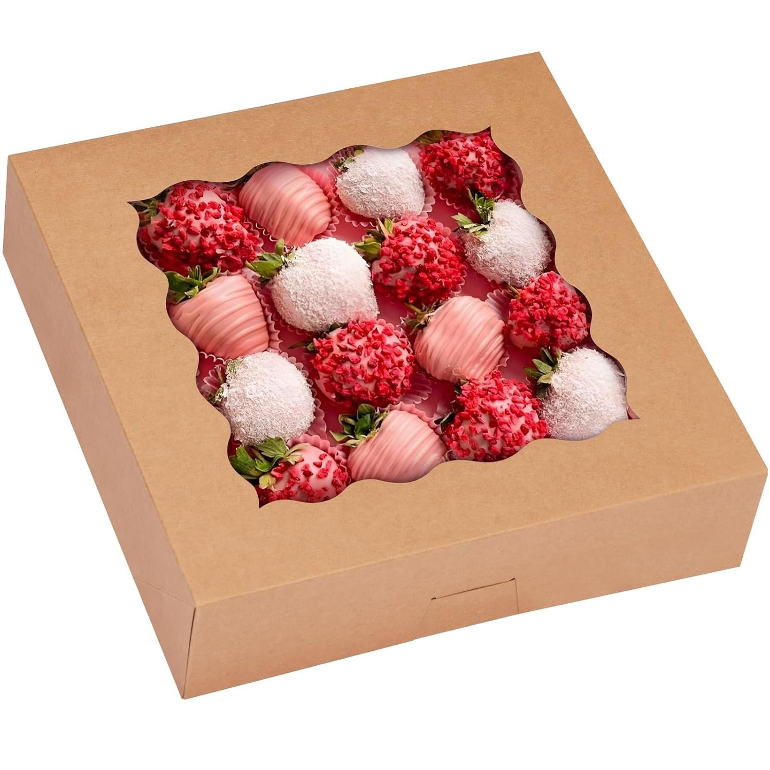 Boîte à tarte en papier en vrac, 30 pièces, 10x10x2,5, avec fenêtre, boîte à pâtisserie auto-dépliable, logo personnalisé pour desserts, fournitures pour pâtisseries, fournisseur de boîtes pour donuts et muffins.