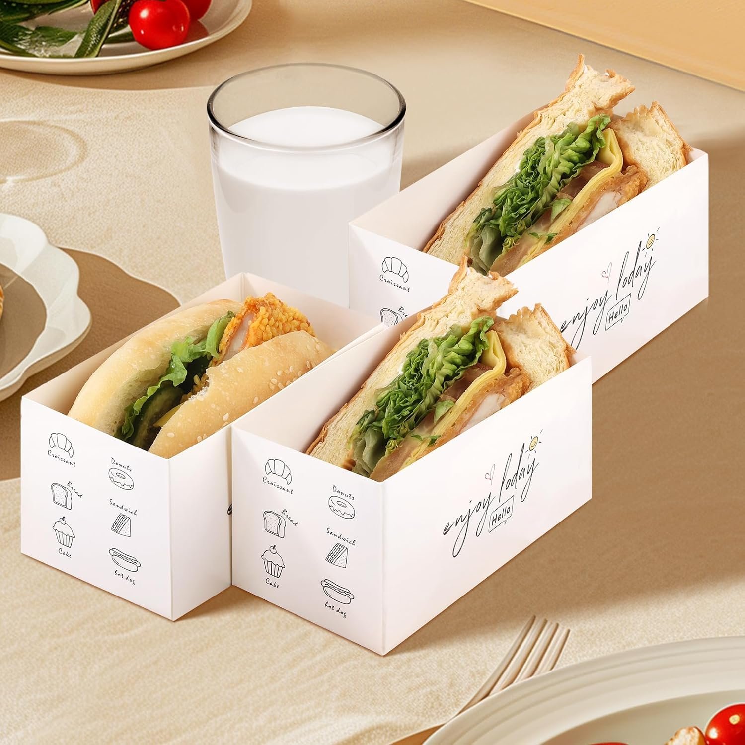 Grossiste en Vrac : 60 Boîtes à Sandwich en Papier pour Emporté, Packaging de Sandwich, Logo Personnalisé, Conteneurs pour Nourriture, Boites à Gâteaux pour Toasts, Donuts et Hamburgers.