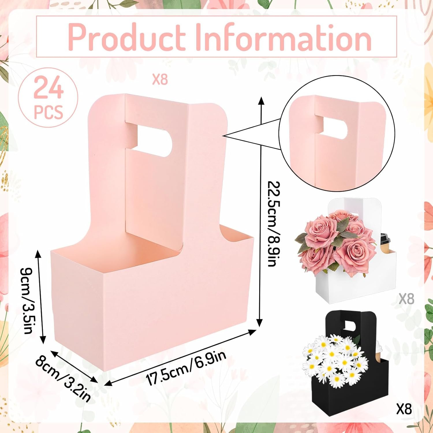 Grossiste en gros de porte-cadeaux pour la Fête des Mères avec poignée 24 pièces, fabricants de boîte cadeau rectangulaire en papier kraft pour boire 2 tasses, filtre fleurs de couleur rose, noir, blanc pour la Saint-Valentin, le mariage, l'anniversaire ou la baby shower, personnalisé avec logo.