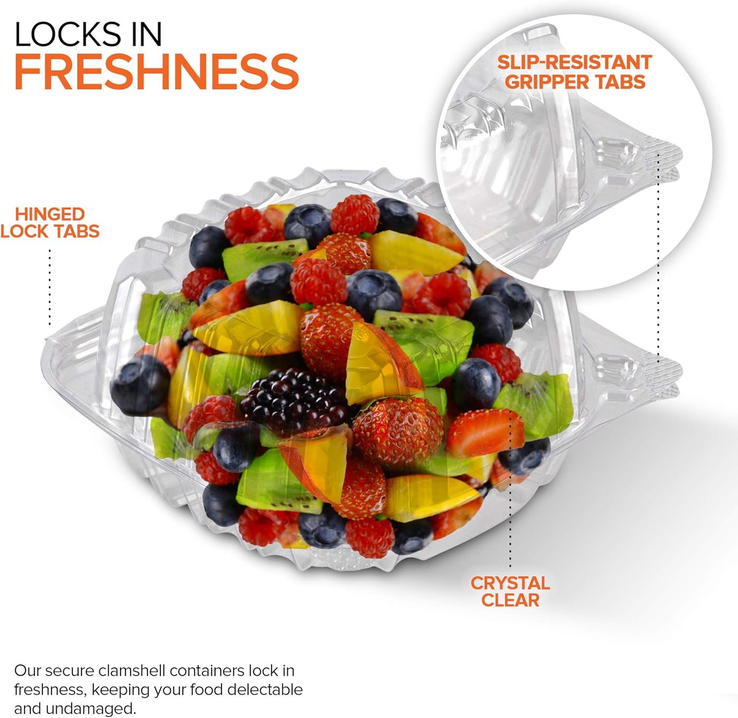 Containers alimentaires à emporter en plastique jetables 25 pièces, clochettes carrées avec couvercles transparents, vente en gros chez le fournisseur pour logo personnalisé, boîte à clamshell pour transporter gâteaux, desserts et petits sandwiches.