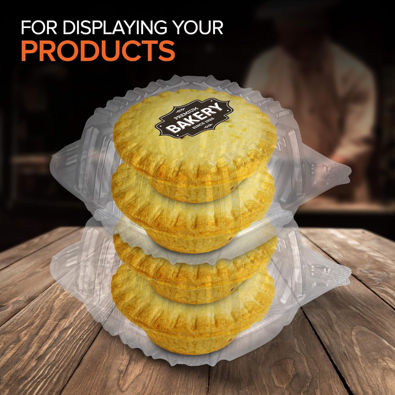 Containers alimentaires à emporter en plastique jetables 25 pièces, clochettes carrées avec couvercles transparents, vente en gros chez le fournisseur pour logo personnalisé, boîte à clamshell pour transporter gâteaux, desserts et petits sandwiches.