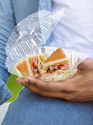 Containers alimentaires à emporter en plastique jetables 25 pièces, clochettes carrées avec couvercles transparents, vente en gros chez le fournisseur pour logo personnalisé, boîte à clamshell pour transporter gâteaux, desserts et petits sandwiches.