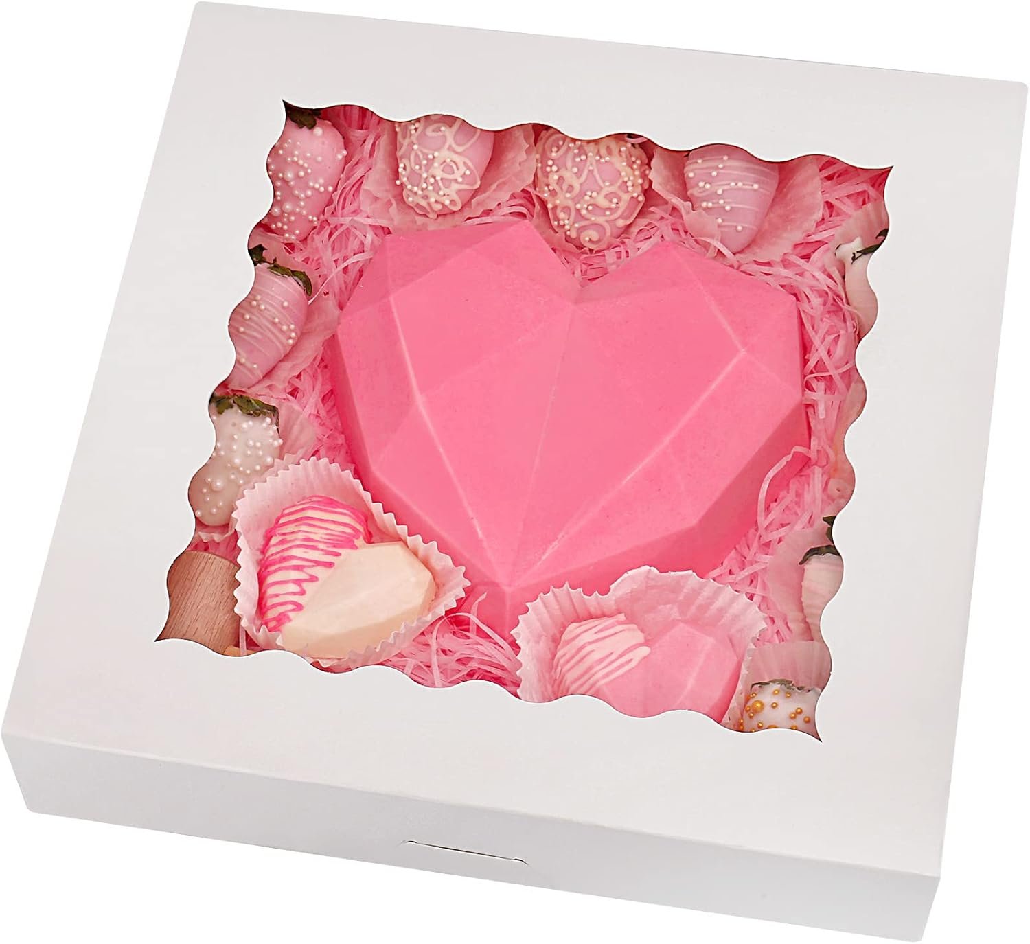 Boîtes à tarte auto-pop avec fenêtre 12" x 12" x 2.5", vente en gros pour pâtisseries, fournisseurs d'emballages en vrac, logo personnalisé sur boîtes blanches pour muffins et beignets.