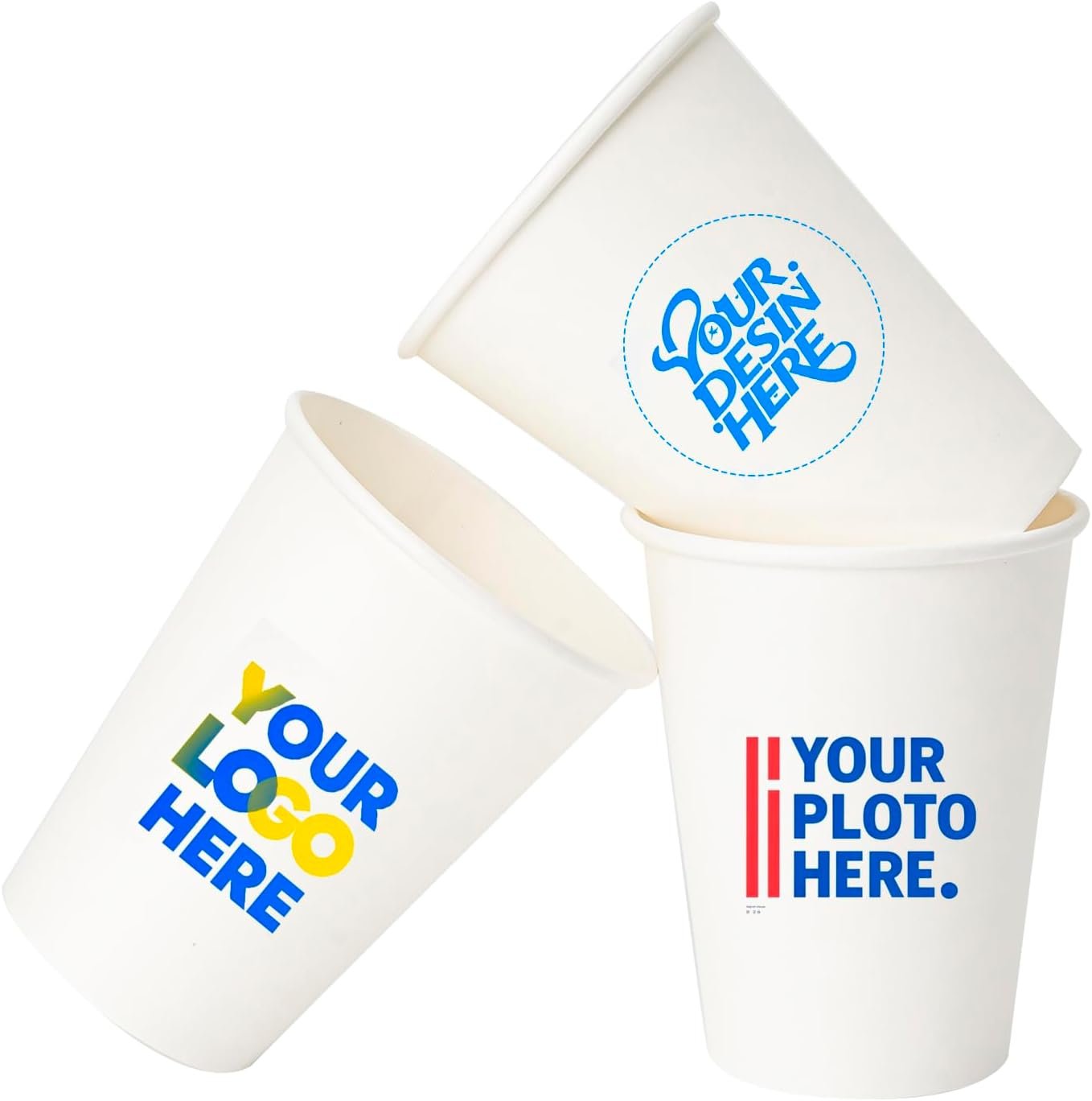 Grossiste en gobelets en papier personnalisés, gobelets jetables avec logo, photo ou texte pour événements d'entreprise, mariage, fête, disponibles en 8oz, 12oz, 16oz, Fabriqué par un fournisseur OEM.